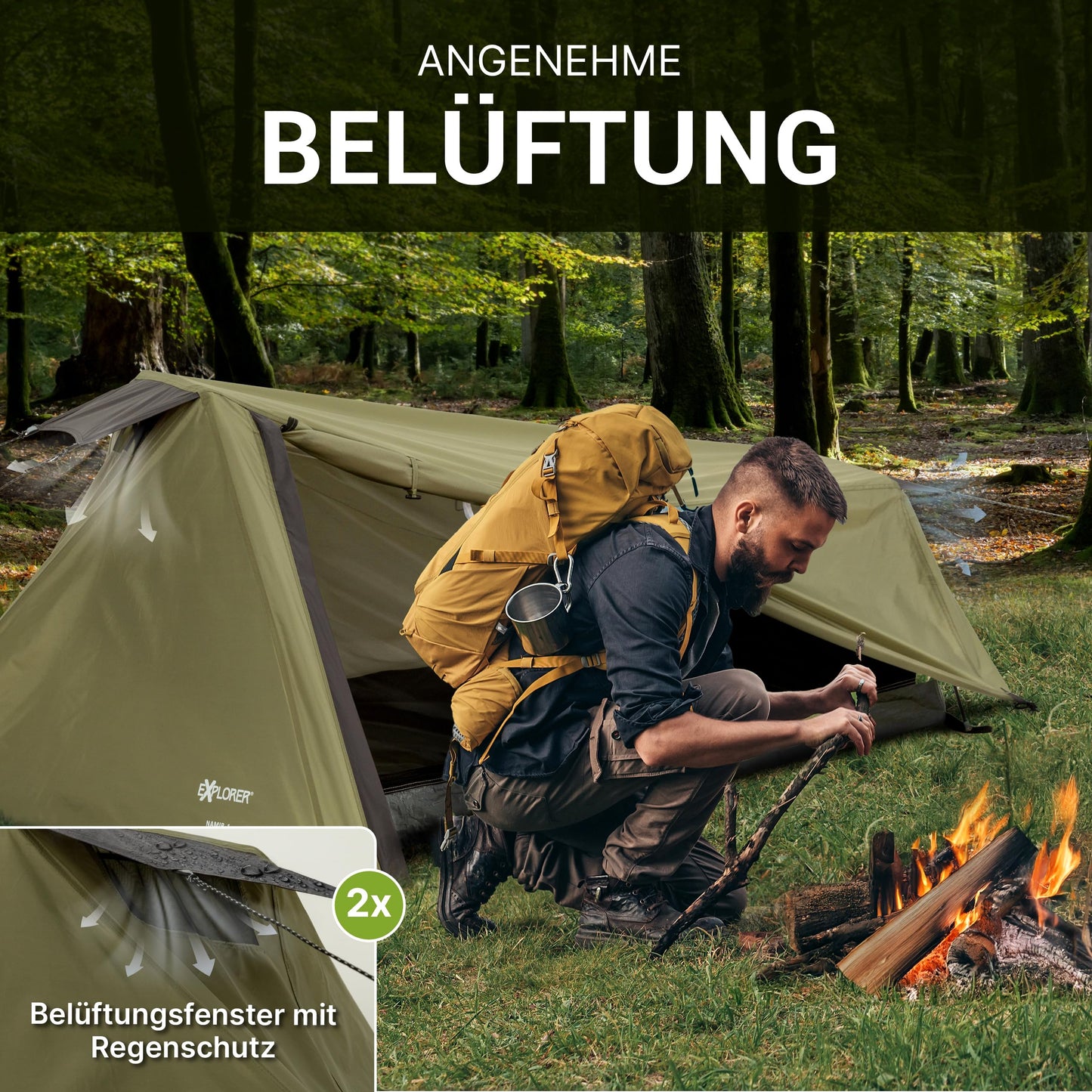 EXPLORER Namib 1 person tent small pack size ultralight for bike or motorcycle travel 3000mm water column with separate inner tent hiking trekking camping
