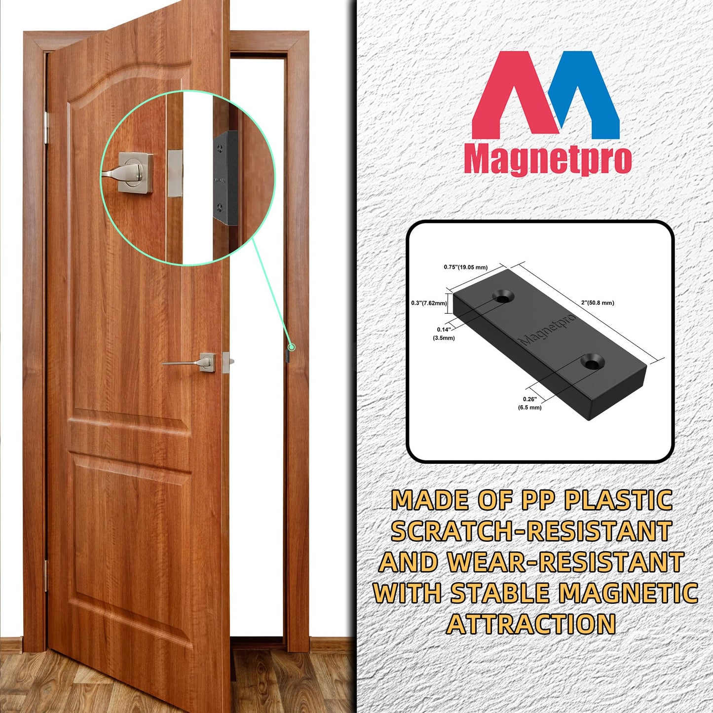 MagneticPro 4 Piece Rectangular Magnets Complete with PP plastic coating, 10kg force Size 50.80 x 19.05 x 7.62 mm Food safe, rustproof, and waterproof (4, 10 KG One-Sided Magnetism)