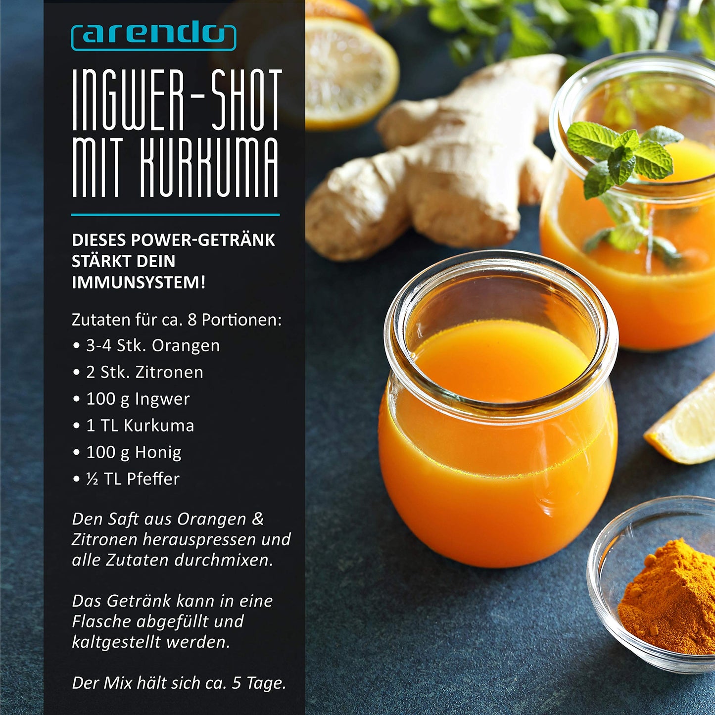 Arendo - Stainless Steel Electric Citrus Juicer - Lemon Juicer Orange Juicer Lime Juicer Juicer - 1.2 liter fruit juice container - Press cone with two rotation directions - BPA free