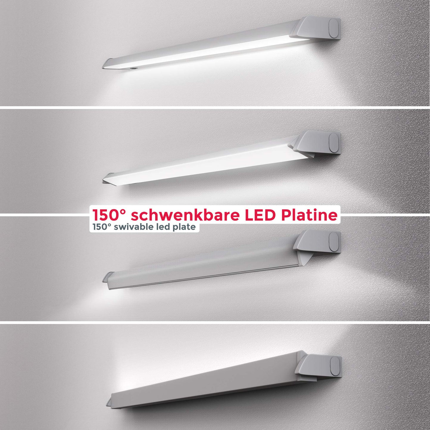 B.K.Licht - LED strip with on-off switch, adjustable from warm white to neutral white, expandable, under cabinet light kitchen, LED light strip kitchen, cabinet lighting, lamp, 54.7x6.1x2.4 cm, silver colored