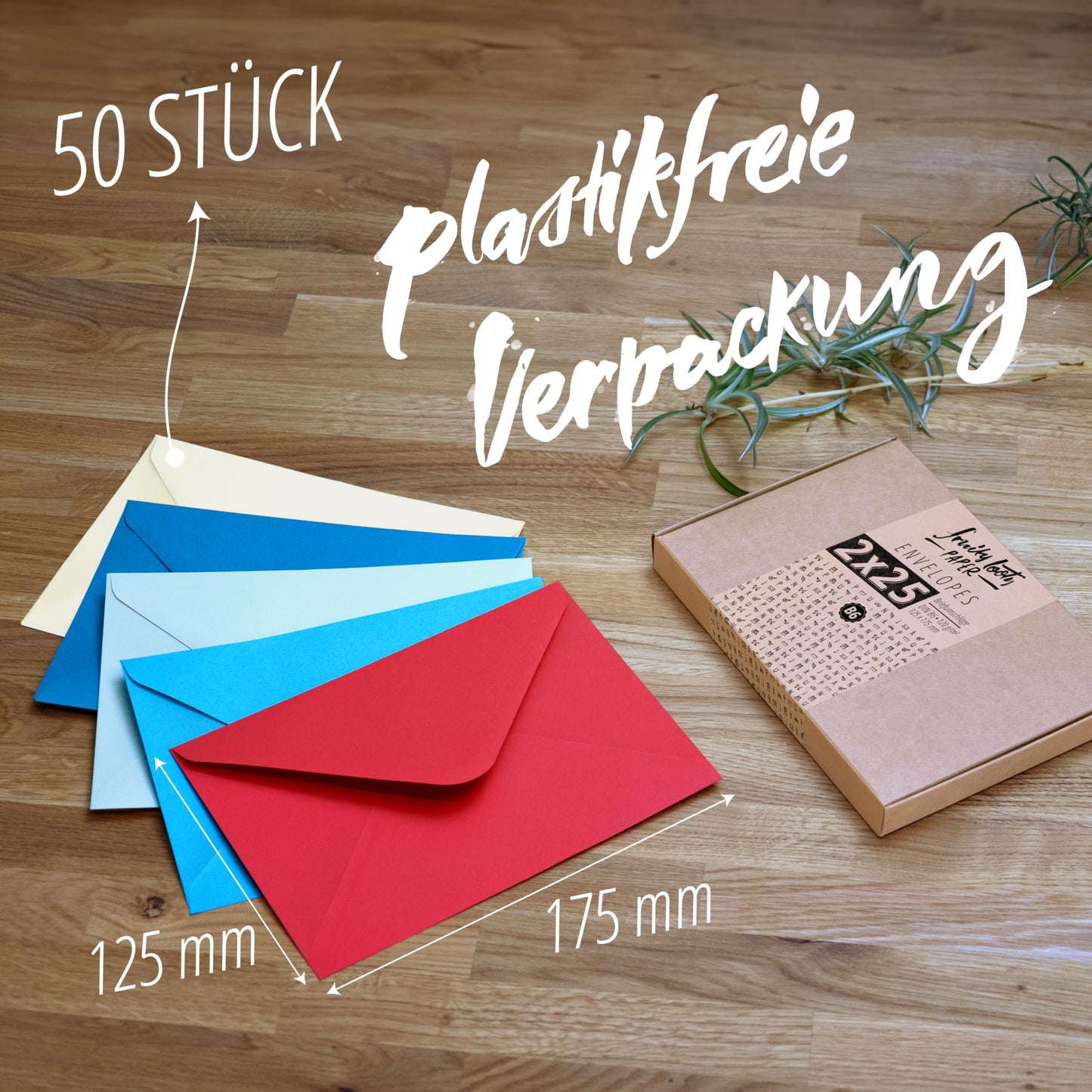Japun - set of 50 colored envelopes (2 x 25 colors) made of paper, without window - DIN B6-175 x 125 mm - 120 g/m² - colorful.