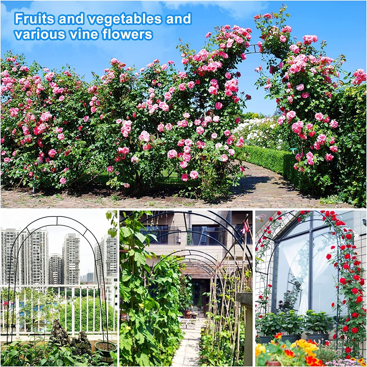 Forever Speed rose arch trellis garden rose support made of powder-coated steel, garden decoration and embellishment climber weatherproof black (2 pieces)