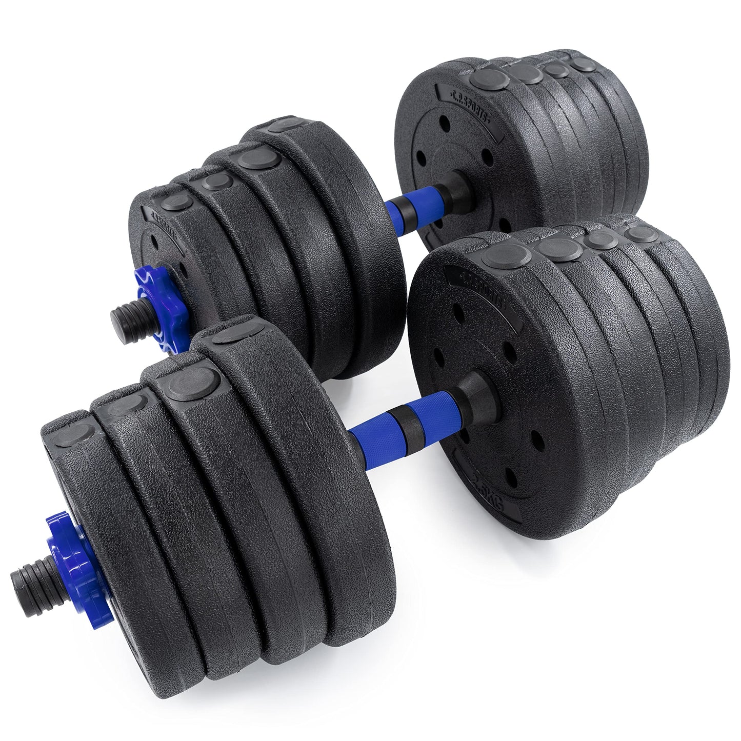 C.P. Sports 2in1 dumbbell & barbell set 30kg / 40kg | Weight plates - Weights - Barbell bars | Adjustable dumbbells - Barbell set for strength training, fitness, home gym (blue-black - 40kg set)