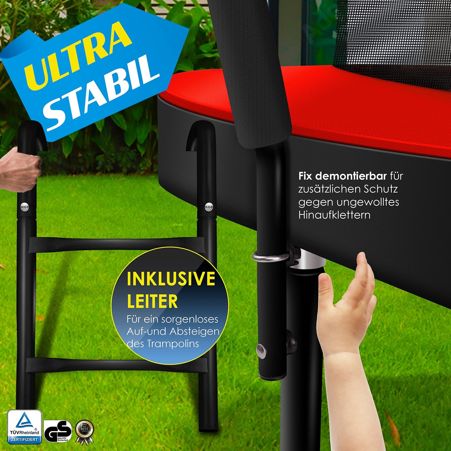 KESSERยฎ trampoline ร 366 cm | TรV Rheinland GS certified | Garden trampoline for kids up to 150 kg | Complete set with safety net, ladder, edge cover and accessories.