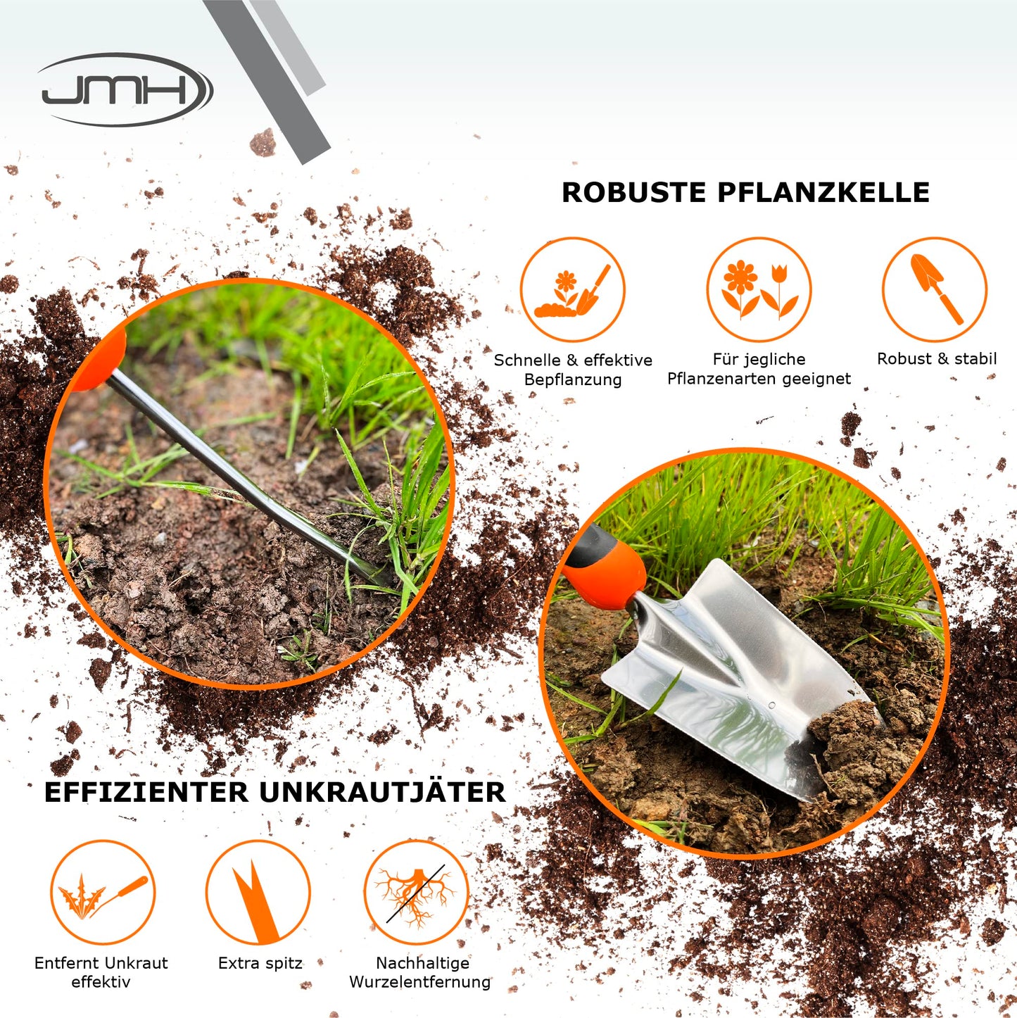 JMH Stainless Steel Garden Tool Set - 7-piece Garden Tool Set - Outdoor Garden Accessories - Garden tools with Weed Puller - Gardening Tools