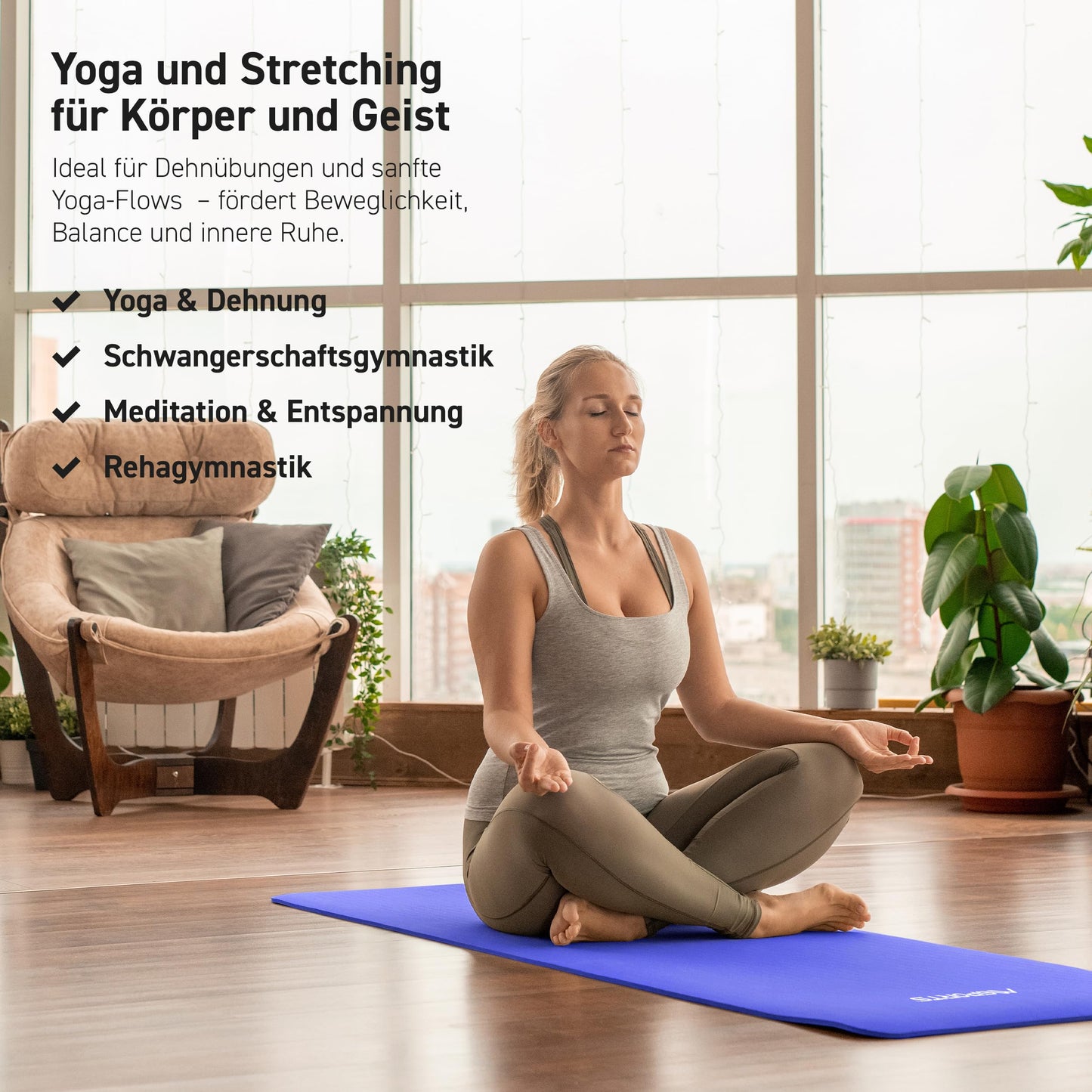 MSPORTS Gymnastics Mat Premium incl. carrying strap + exercise poster + workout app I skin-friendly fitness mat 190 x 60 x 1.0 cm - royal blue - phthalate-free yoga mat