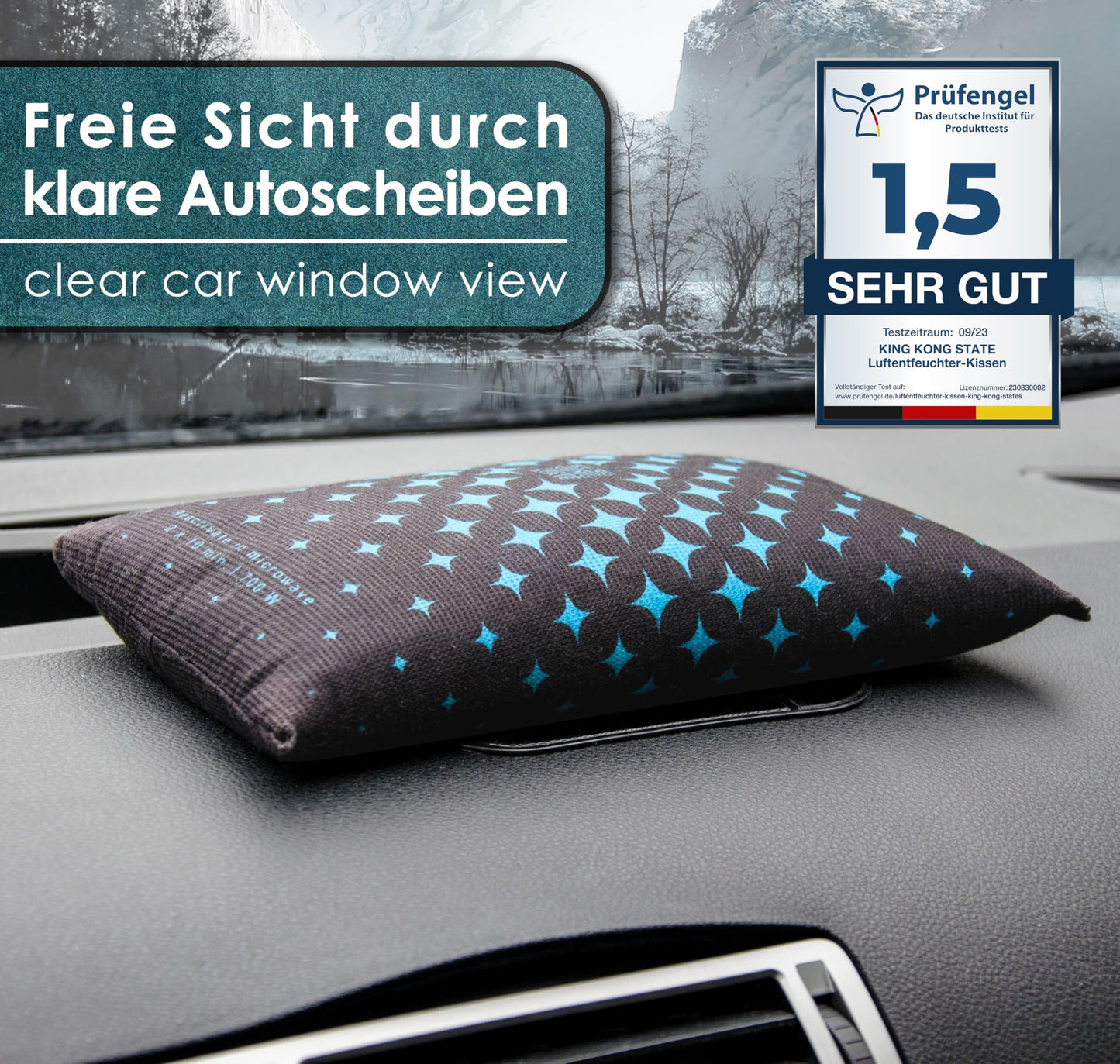 King Kong State Car Dehumidifier - Dehumidifier Cushion 1kg for foggy car windows - with reusable anti-fog filling and anti-slip pad, Dark Gray, Standard