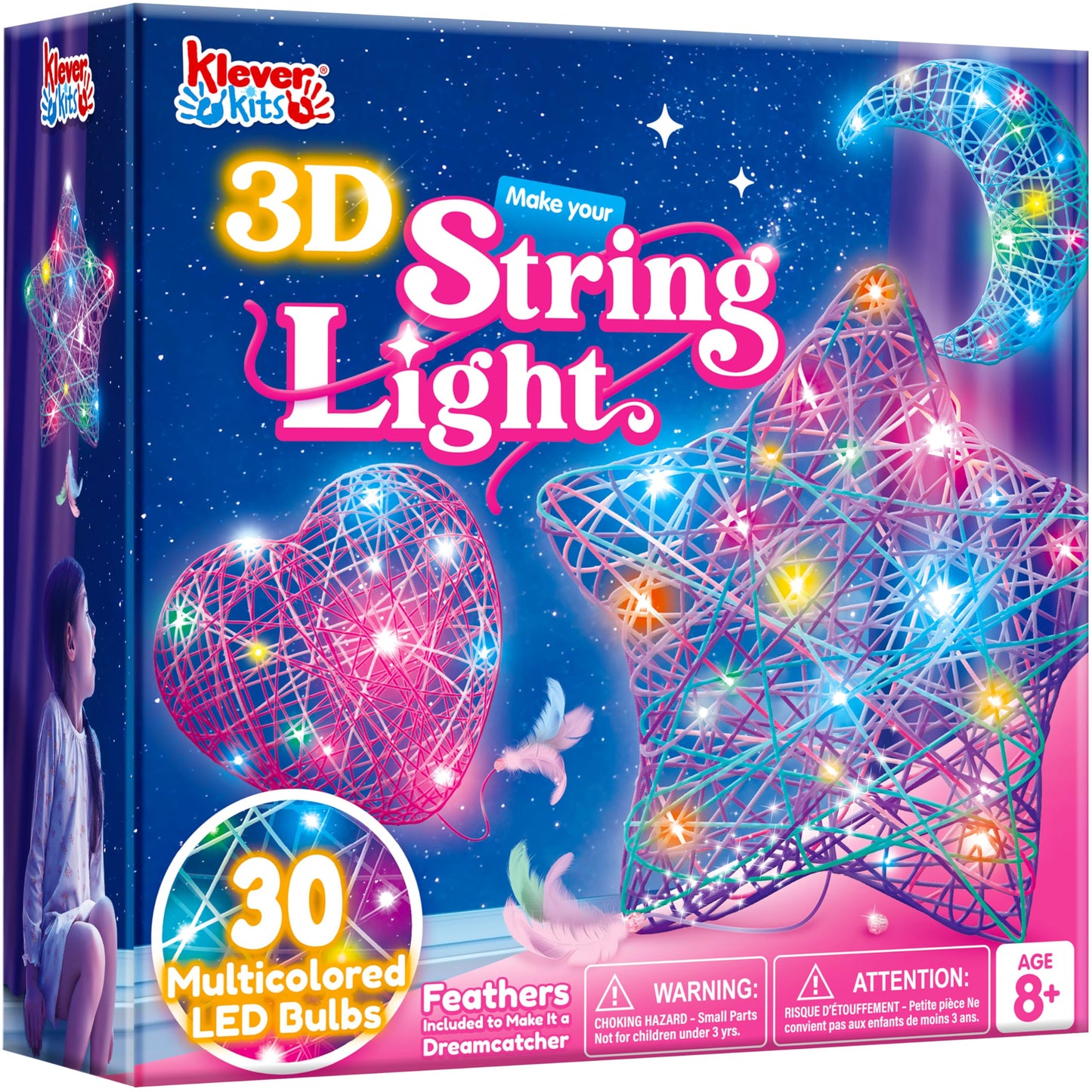 Clever Kits 3D string art set for kids, arts and crafts for kids ages 8-12, DIY lantern craft kit for boys and girls, with 30 colorful LED bulbs, birthday gifts