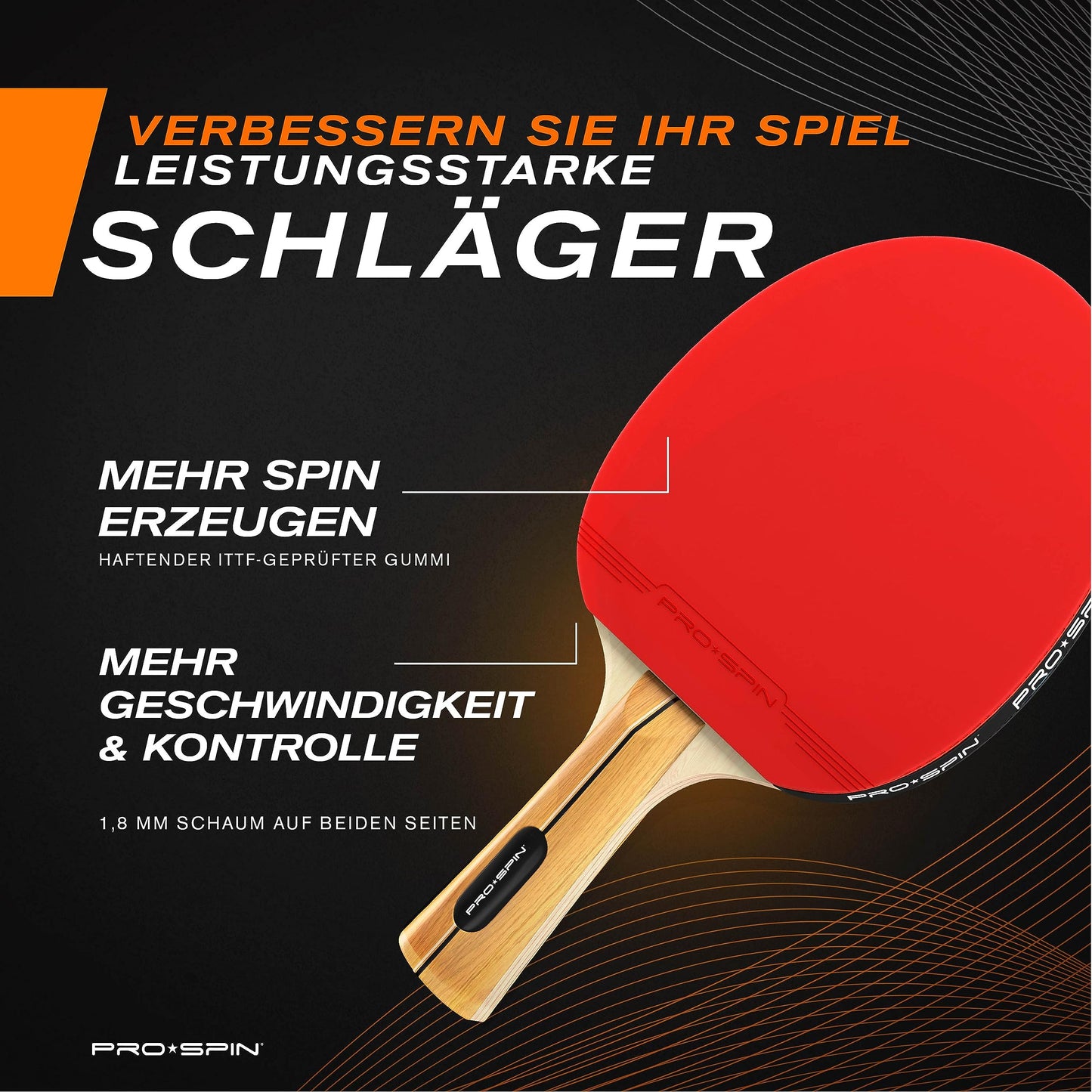 PRO SPIN Table Tennis Paddle - High Performance Ping Pong Set | Premium Table Tennis Rackets, 3-Star Table Tennis Balls, Compact Storage Bag | For Indoor & Outdoor
