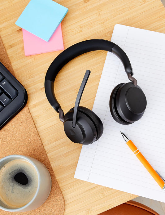 Jabra Evolve2 65 Wireless PC Headset - Noise Cancelling UC Certified Stereo Headphones with Long-Lasting Battery - USB-A Bluetooth Adapter - Black