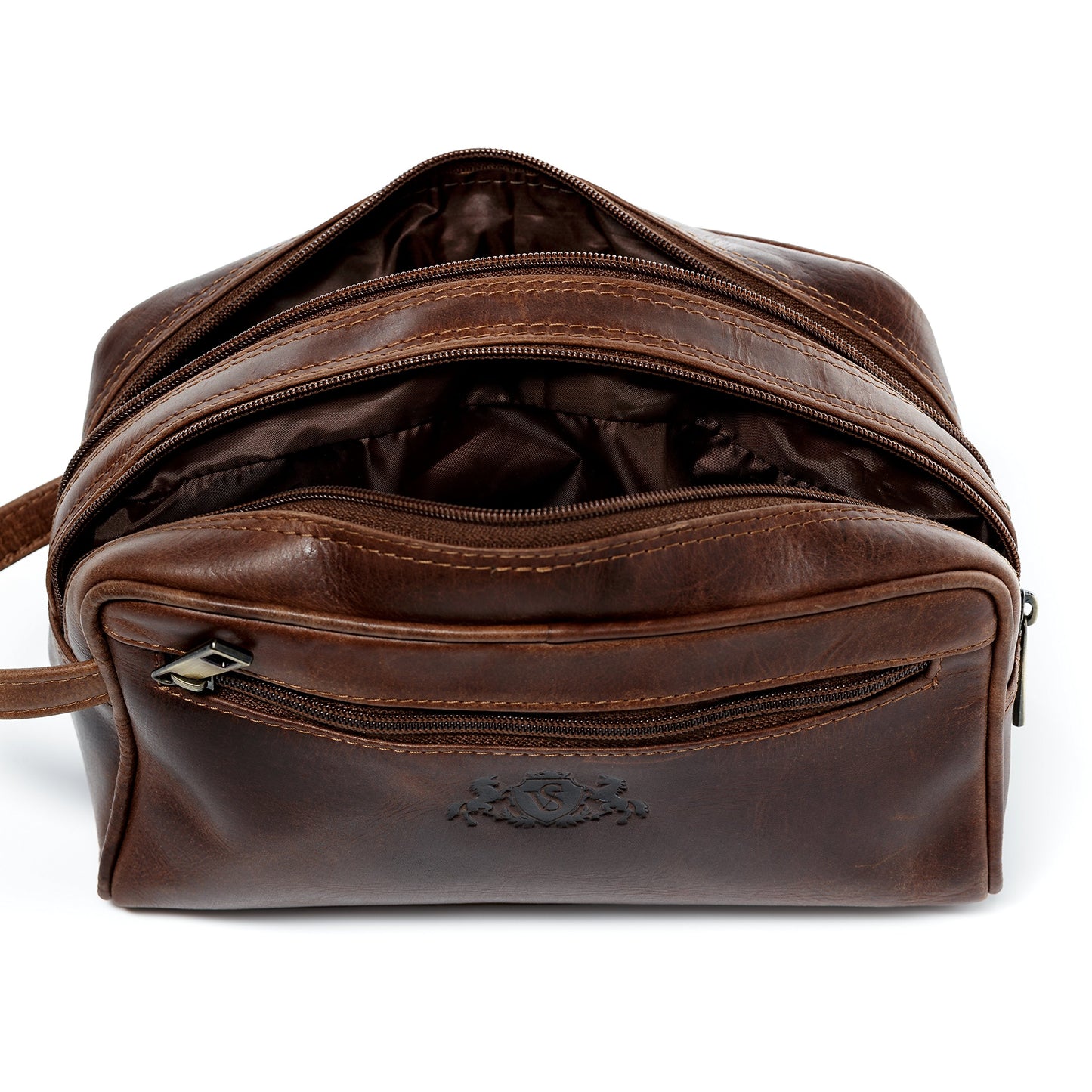SID & VAIN large men's genuine leather toiletry bag - GATWICK washbag - brown handmade leather toiletry bag for men and women