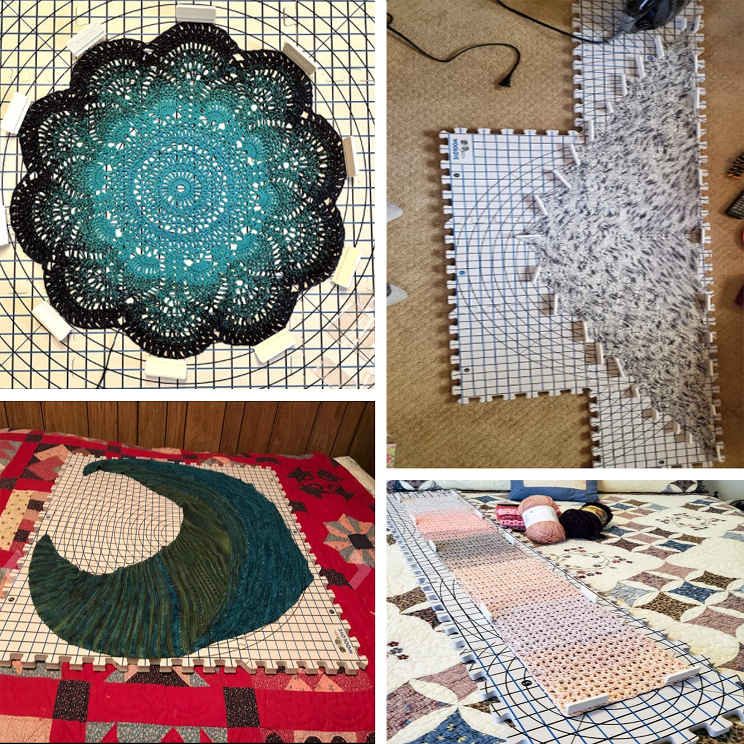 WOOLOVE blocking mats with grid, mats for blocking hand knitting crocheting lace - blocking set with 9 mats, 50 T-pins, and storage bag.