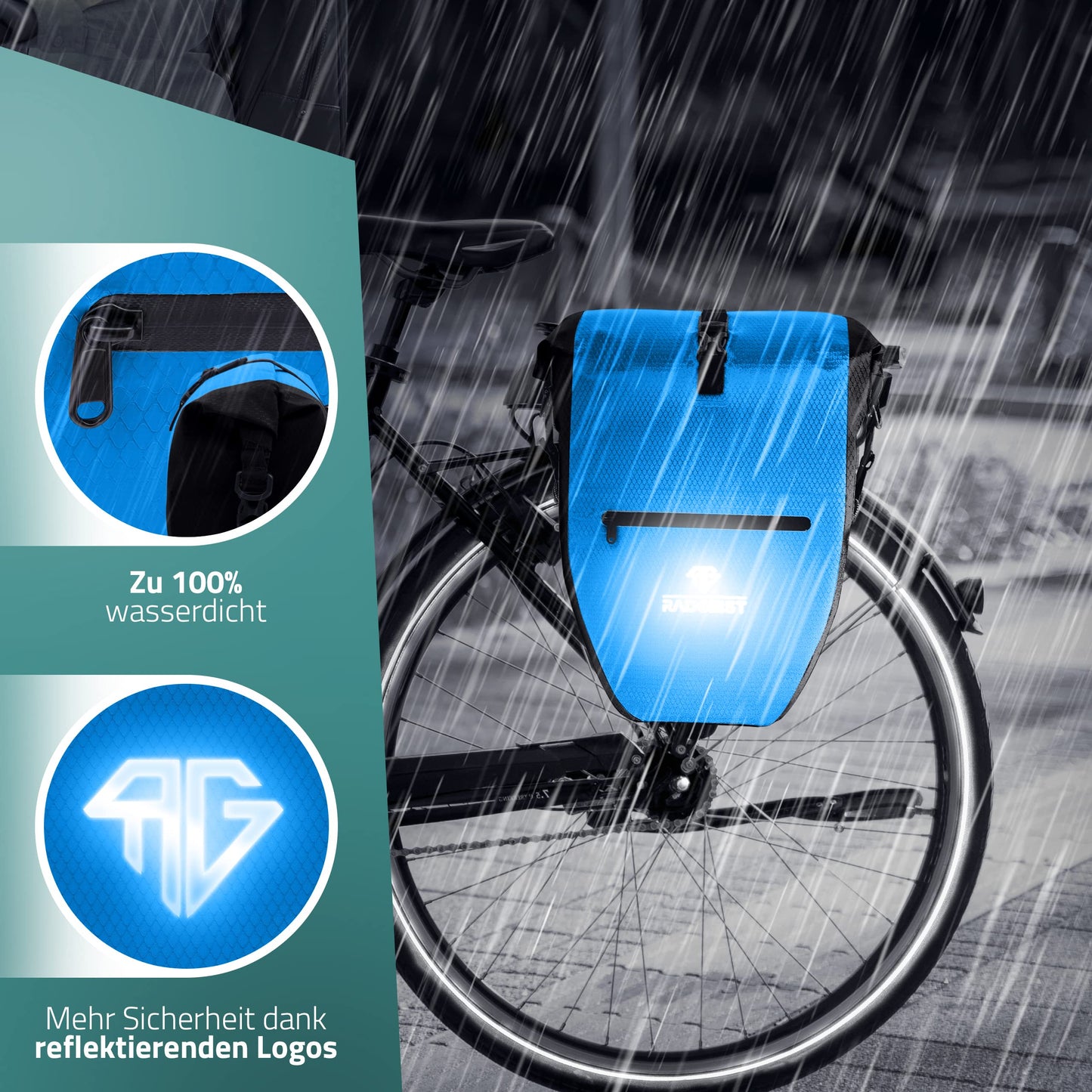 RADGEIST bike bag for luggage carrier - bag for bike luggage carrier - luggage carrier bag waterproof shoulder bag (Blue 28L, set of 2)
