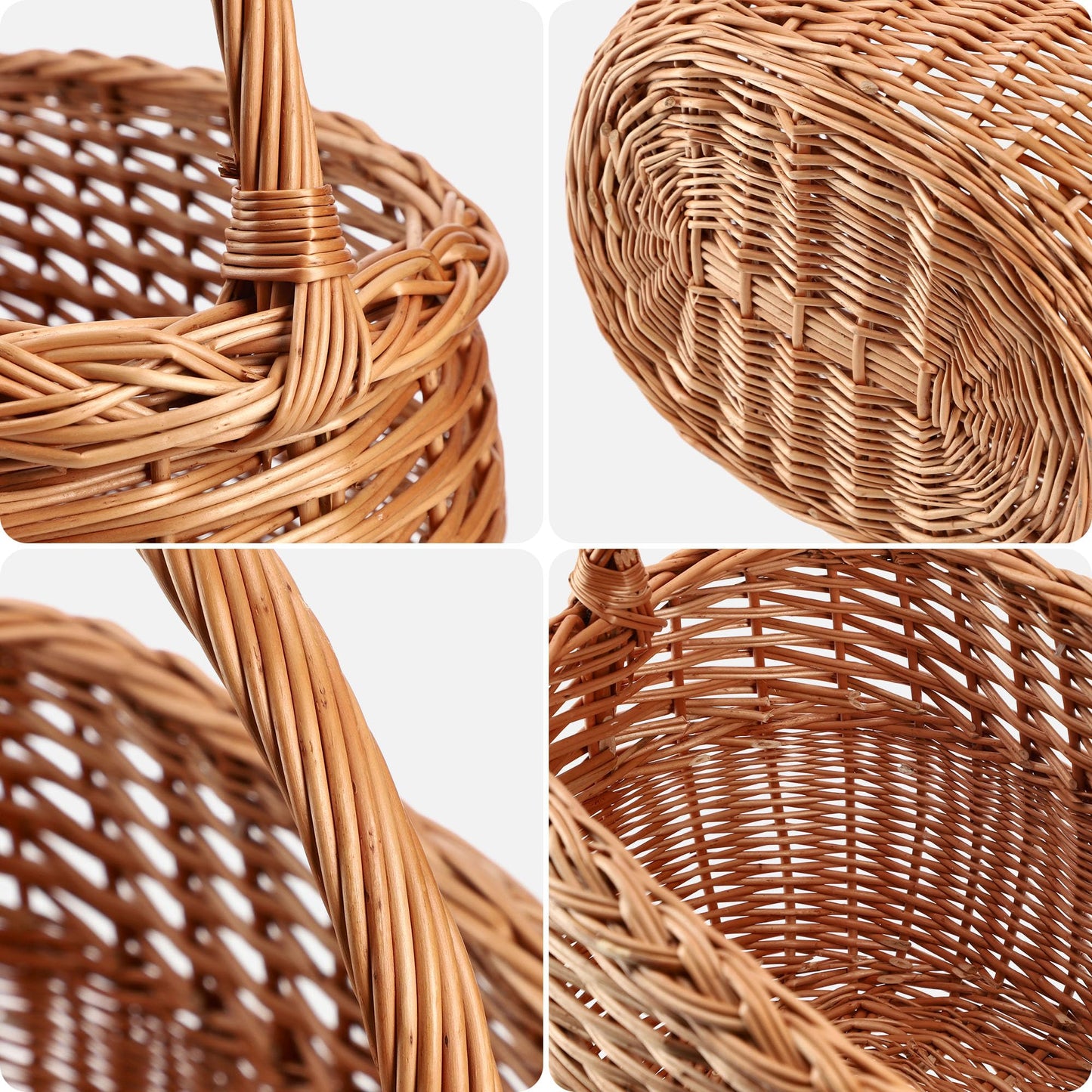 KADAX Willow Basket for Mushrooms, Oval Basket for Shopping, Sturdy Picnic Basket with Handle, Bottle Basket, Garden Basket, Carry Basket (Brown, 41x25x44cm)