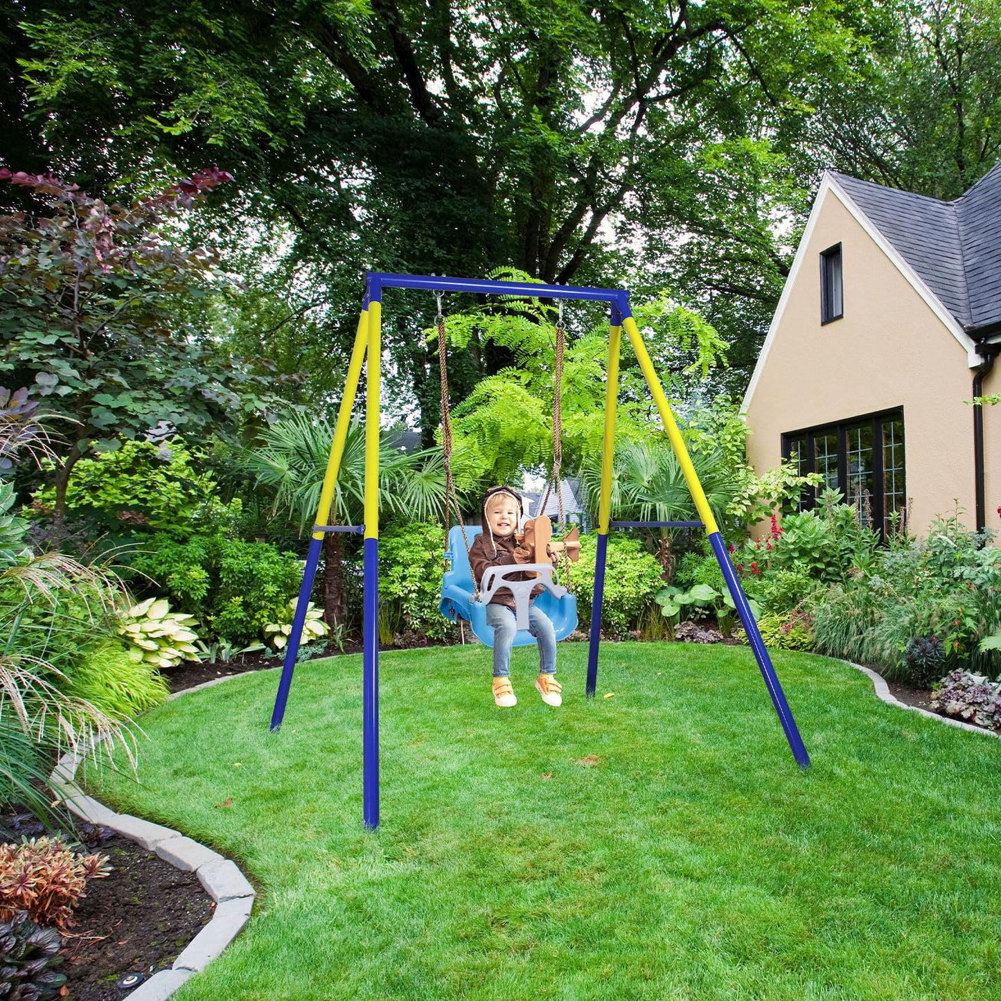 CCLIFE baby swing with swing frame children's swing swing frame outdoor and indoor adjustable from 2 years ZERRO