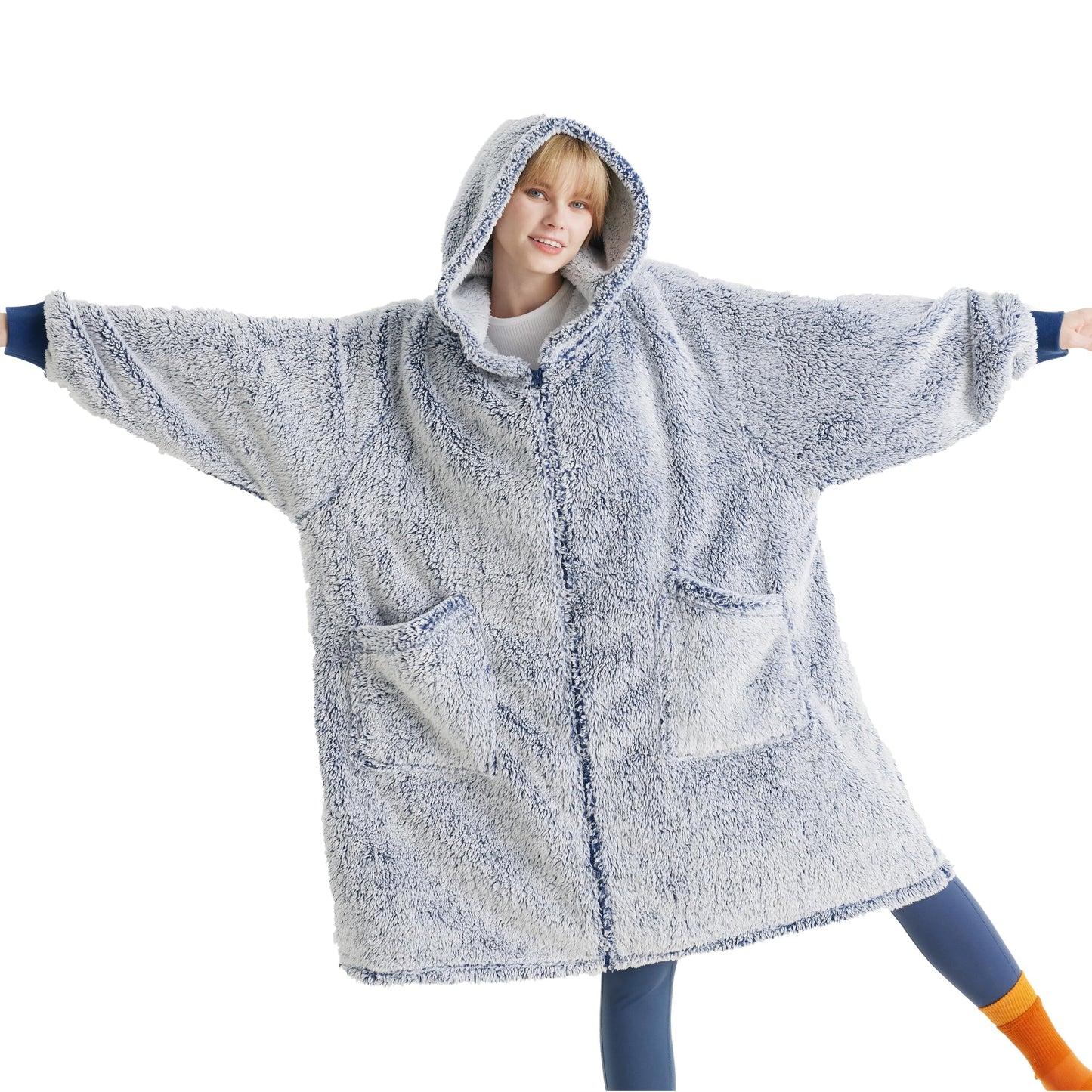 BEDSURE Hoodie Blanket with Sleeves - Sherpa Snuggle Blanket with Sleeves Sweatshirt Wearable Blanket Hoodie as Gifts for Women, Blue