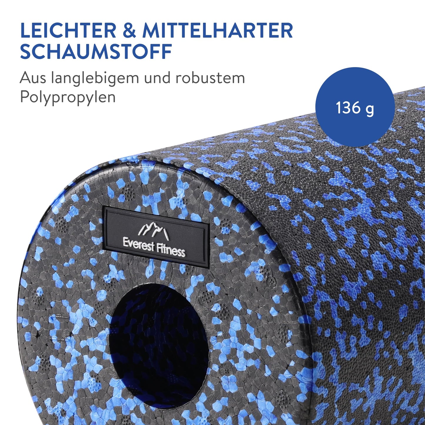 EVEREST FITNESS Fascia Roller Spine 30 cm medium-firm in black/blue incl. booklet - Professional fascia roller for back - Foam roller - Massage roller - Fitness roller - Yoga massage roller