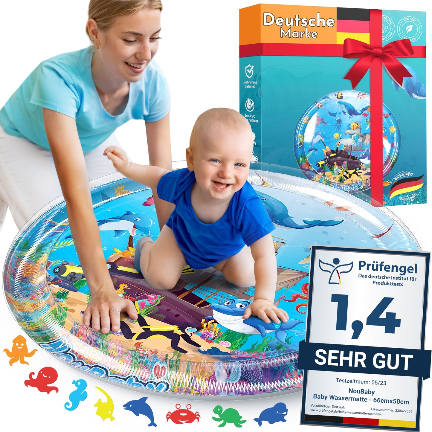 NouBaby® Water Mat Baby BPA Free XXL I Baby Mat and Toy for 3, 6, and 9 Months I Water Play Mat Baby, Aqua Mat Baby as Baby Water Mat, Tummy Time Toy Baby and Baby Mat Water