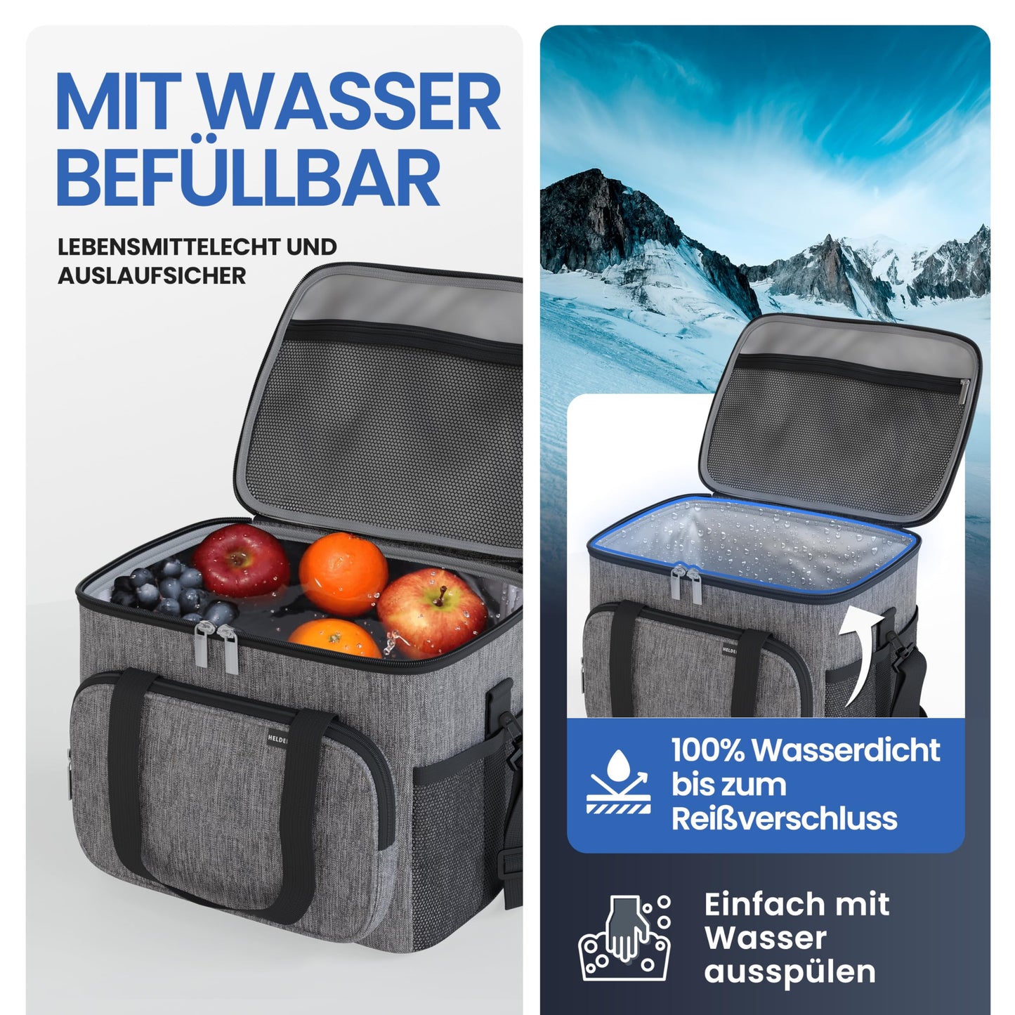 HERO-WORK Cooler Bag Large foldable - Insulated cooler box thermal bag leak-proof & waterproof - Picnic lunch bag, breakfast bag, thermal bag, insulated bag