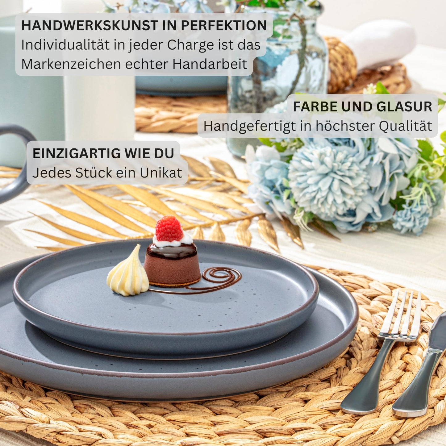 Singer Bombay Graphite | Dessert plates set of 4, Stoneware breakfast plates for 4, Cake plates small plates dishwasher safe microwave safe, Stoneware dinnerware grey blue | VALUE COLLECTION