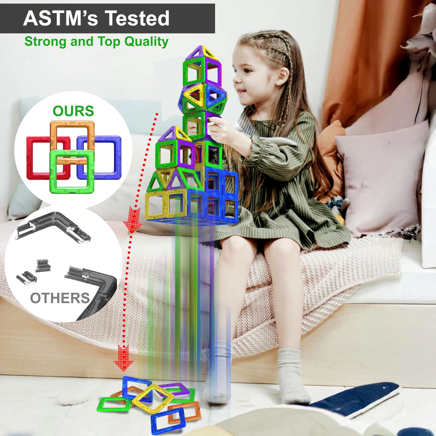 Desire Deluxe Magnetic Building Blocks 94PC Construction Set Montessori Toy for Kids Ages 2-8, Educational Gift for Girls and Boys, Learning Game.