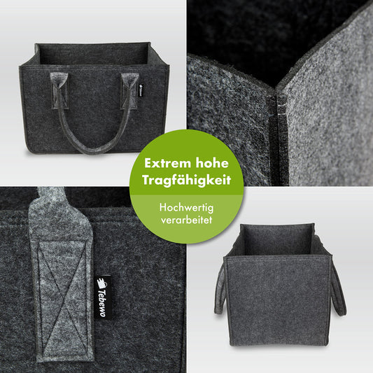 Tebewo 2-piece felt bag - fireplace wood basket set - felt basket for wood - firewood basket for fireplace storage - foldable fireplace wood bag - Dark/Light Gray