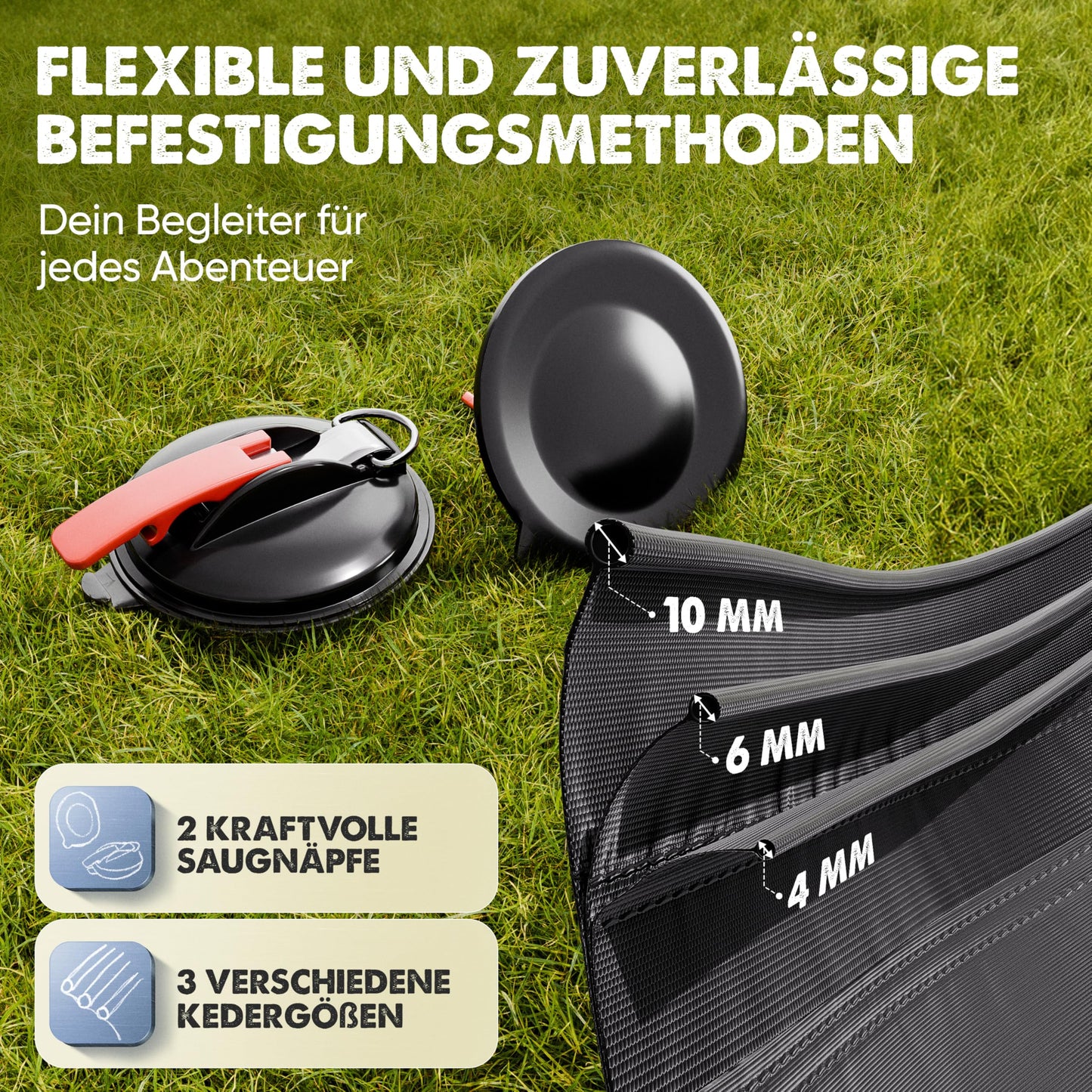 LAINFELD awning for car | 2.2 x 2.5 m sunshade with 3 x keder and 2 x telescopic pole | sunshade camping bus awning car camper keder