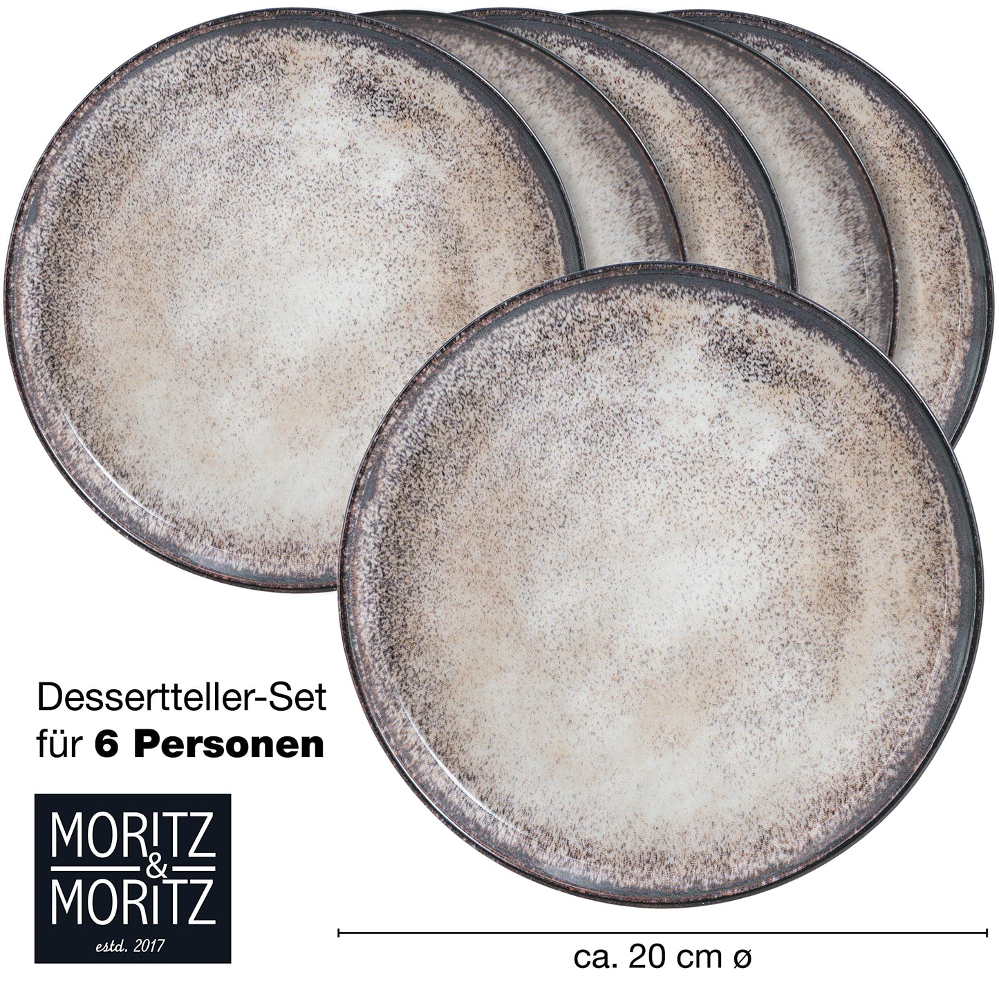 Moritz & Moritz LIFE 6-Piece Dessert Plate Set Beige - Stylish Porcelain Breakfast Plates, Cake Plates for 6 People - Dishwasher and Microwave Safe