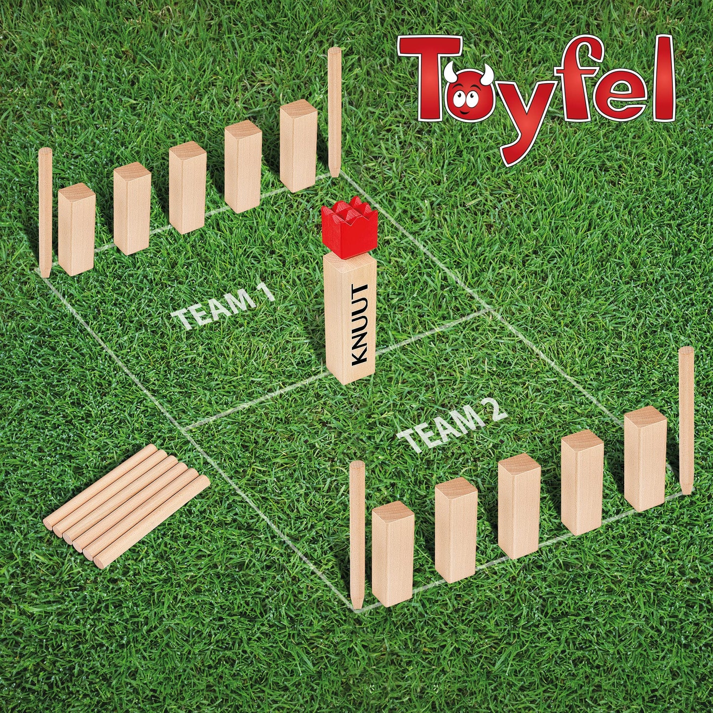 Devil's Kubb Outdoor Game XXL - Original Viking Game - Swedish Chess - Wooden Swedish Chess with fabric bag throwing game made of FSC® pine wood for children and adults