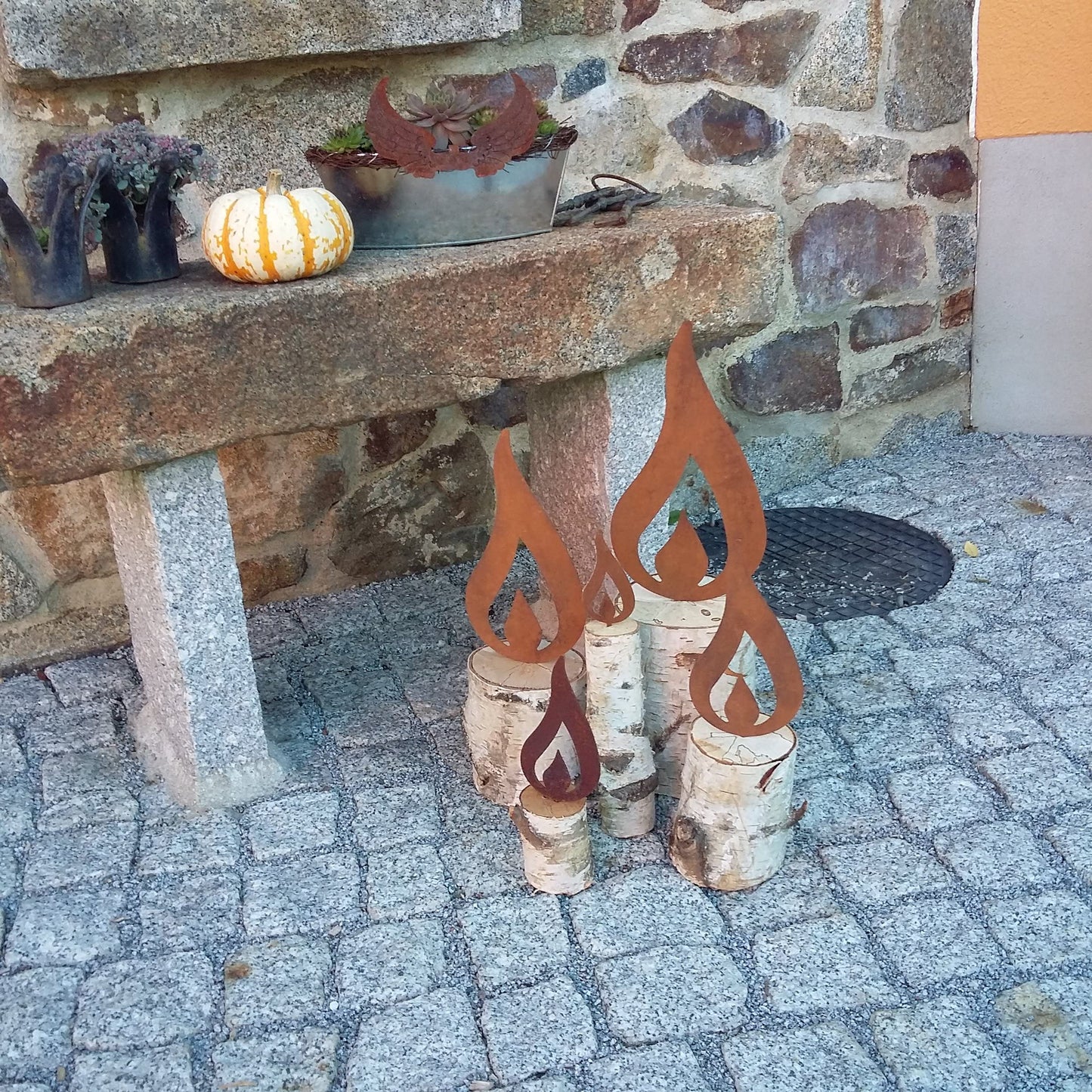 ARTTEC Flame Candle (Rustic Decoration) (Set of 5) - high-quality metal garden decoration- Rustic decor for garden, balcony & terrace- Metal decoration for standing- Made in Germany