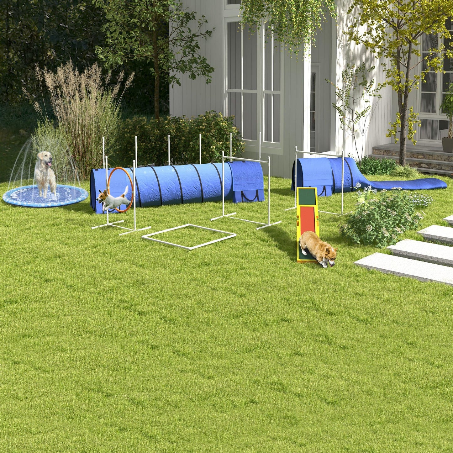 PawHut 170cm sprinkler mat inflatable splash pad non-slip water play mat water mat play pool water sprinkler dog pool for pets summer garden.