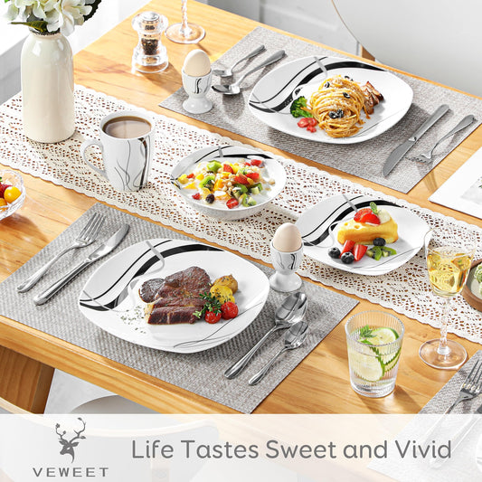 VEWEET porcelain tableware 'Fiona', 40 pieces | Set includes dinner plates, dessert plates, soup bowls, coffee cups, and egg cups | Service for 4-12 people