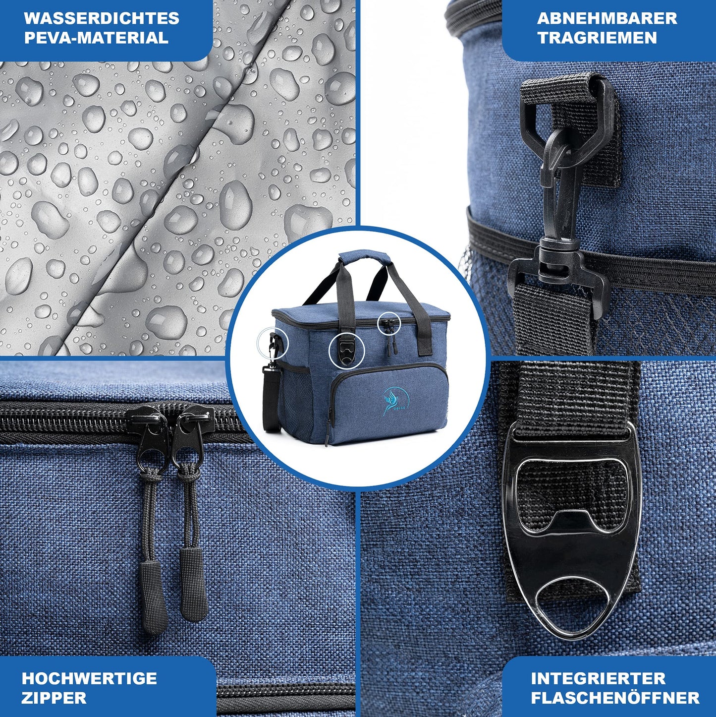 Obic's small 20l cooler bag with cool pack, foldable lunch box - thermal insulated picnic bag in blue for beach, work, car & lunch - insulated food bag for on the go.