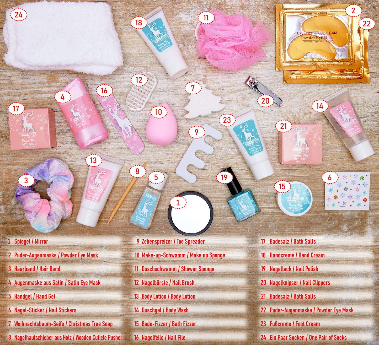 BRUBAKER Cosmetics Beauty Advent Calendar 2025 - the XXL wellness Christmas calendar for women and girls - 24 x body care products & spa accessories - stars and snowflakes in pink.