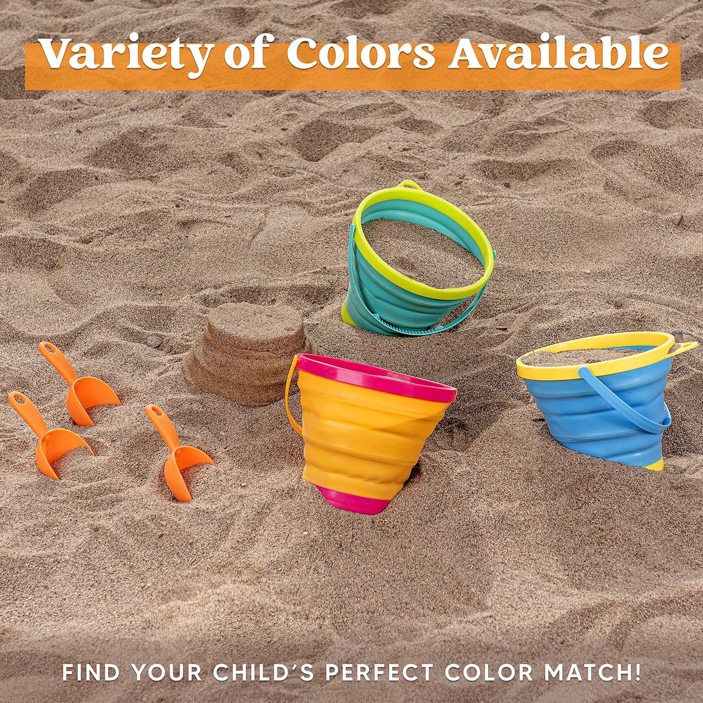 JOYIN 3 Pack Foldable Bucket with Shovels (Bonus Mesh Bag), Foldable Bucket Multipurpose for Beach, Beach Gear, Sandbox Toys
