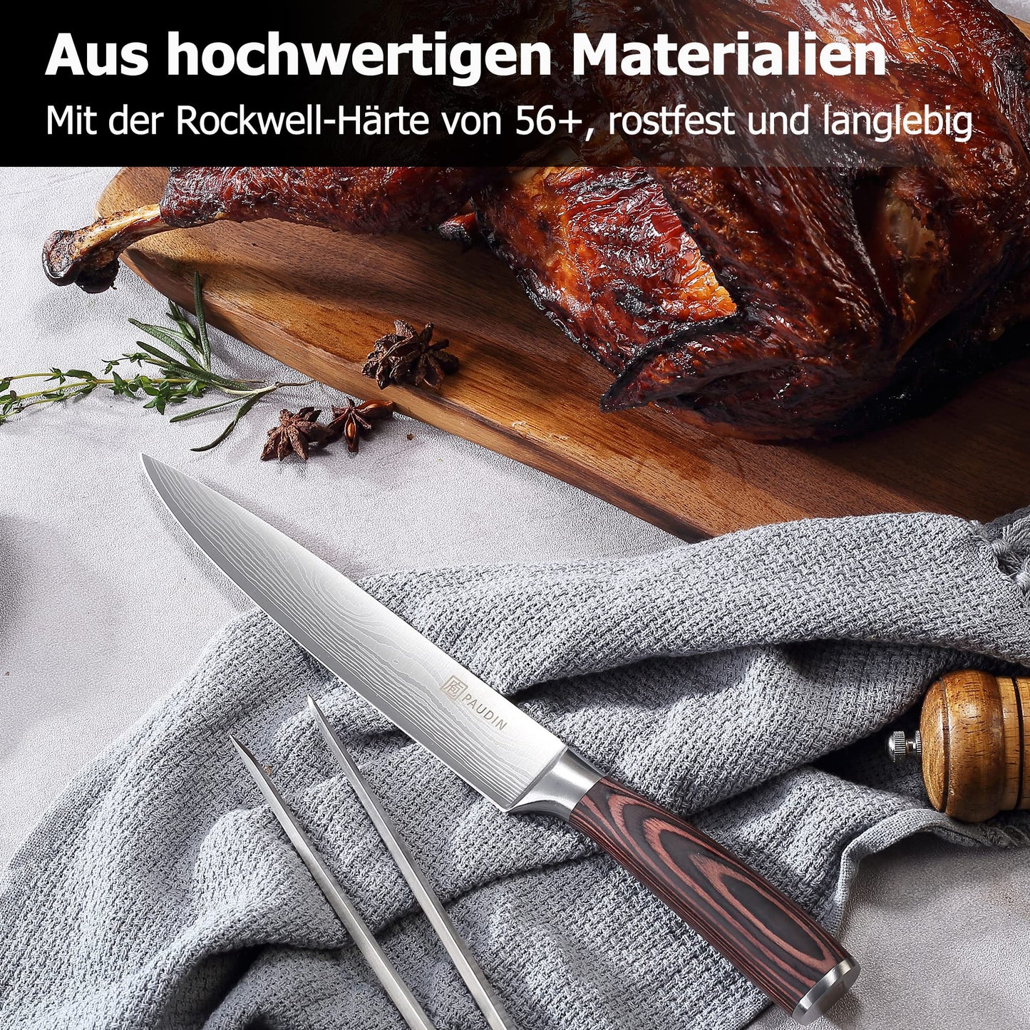 PAUDIN Meat Knife Chef Knife Carving Knife, Blade Length 20 cm Knife Utility Knife, ultra sharp high Carbon German Stainless Steel Kitchen Knife with ergonomic non-slip handle