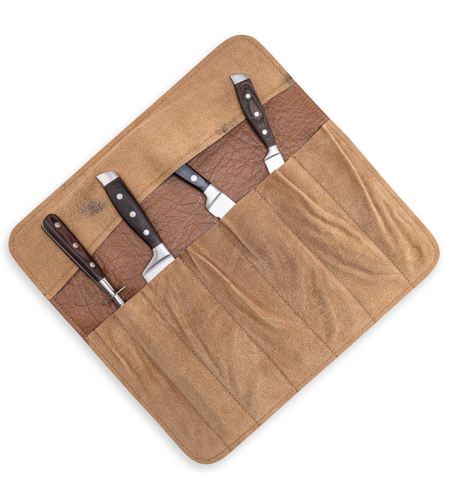 Angus Stoke knife bag leather chefs 7-compartment genuine leather chef knife roll large - knife bag cooking knives - chef bag Sam (Brown)