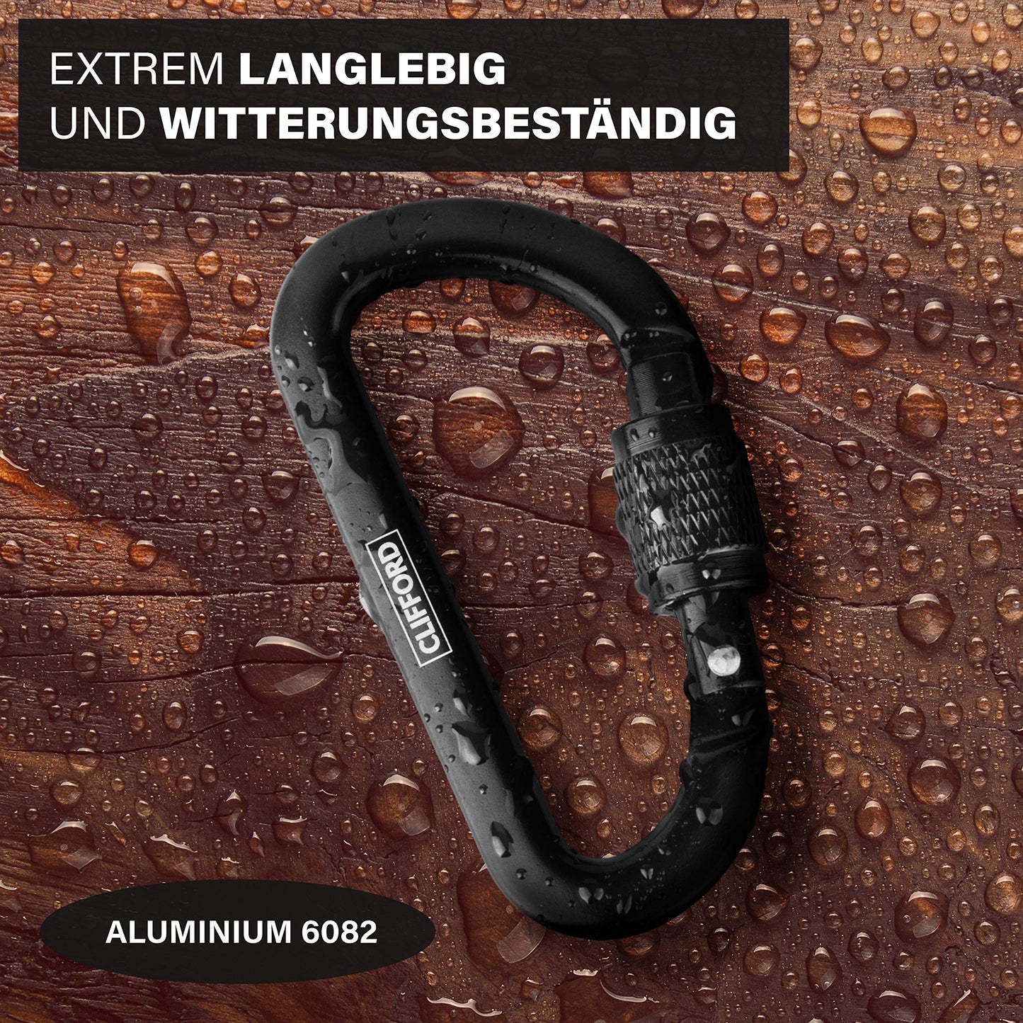 CLIFFORD Mini carabiner I 120 kg load capacity I Carabiner keychain made of durable aluminum 6082 I Key carabiner I Small black carabiner hook for keychain, key rings, camping.
