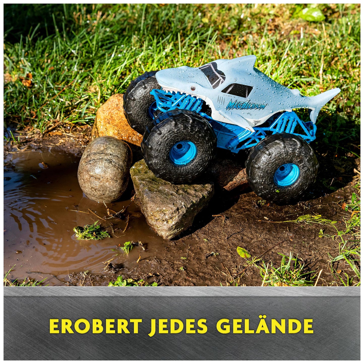 Monster Jam Megalodon Storm, RC Truck, amphibious vehicle with shark design for land and water, 1:15 scale - easy to operate, for ages 4 and up.
