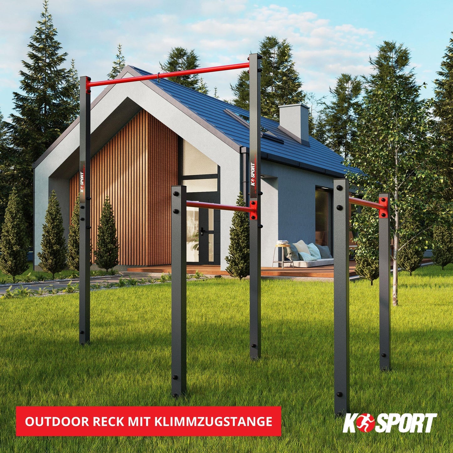 K-Sport: Stationary Outdoor Pull-Up Bar + Dip Station I Weatherproof Strength Station with Pull-Up Bar & Dip Bar I Pull-Up Dip Station, incl. E-Book