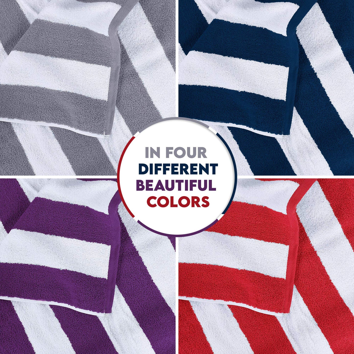 4-pack of Utopia Towels beach towels 30x60 inches, absorbent towels made of 100% cotton (Red, Navy Blue, Gray, Plum)