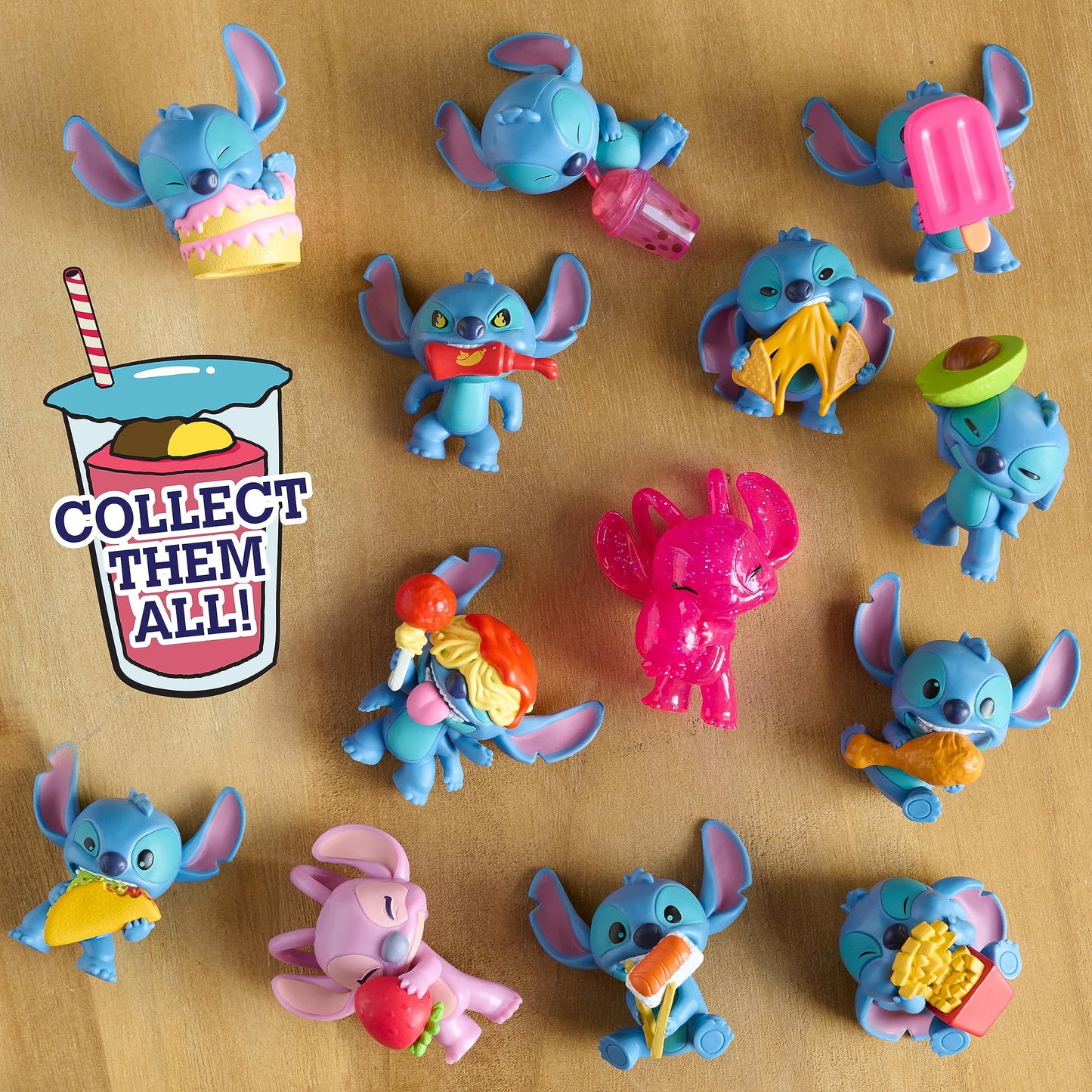Just Play Disney Stitch Minifigures for Collecting, Surprise Pack & Disney Stitch Feed Me Series, Capsule with Mini Figures, 5 cm tall collectible figures, Kids' toy for ages 3+, 6.35 inches