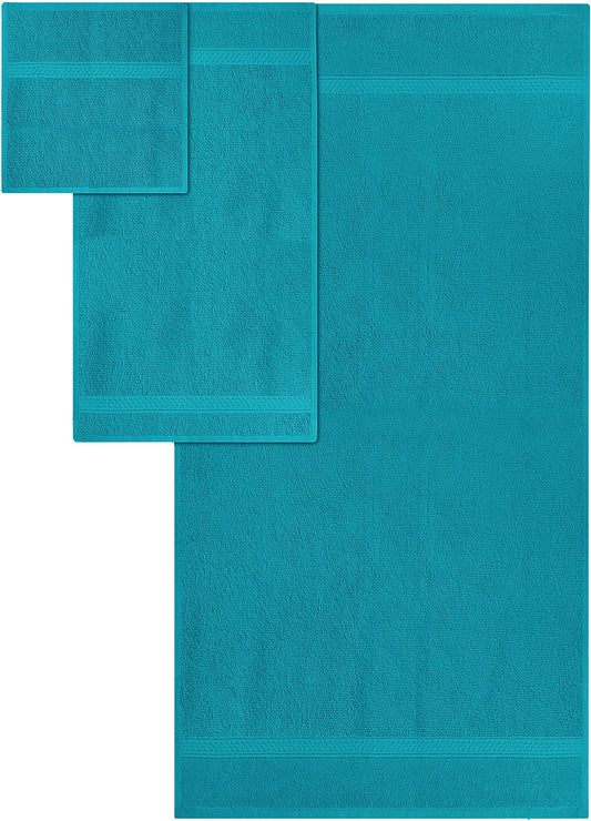 Utopia Towels - 8-piece Cotton Towel Set with Hanger - 2 Bath Towels, 2 Hand Towels, and 4 Washcloths - (Turquoise)