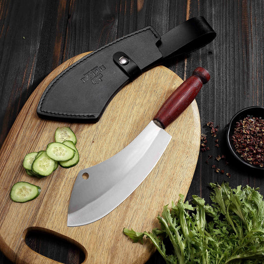 OYEZI Butcher Knife 8 Inch Chef Knife German Stainless Steel Outdoor Butcher Knife Hammered Cleaver Boning Knife for Home Camping BBQ Sheath Included...