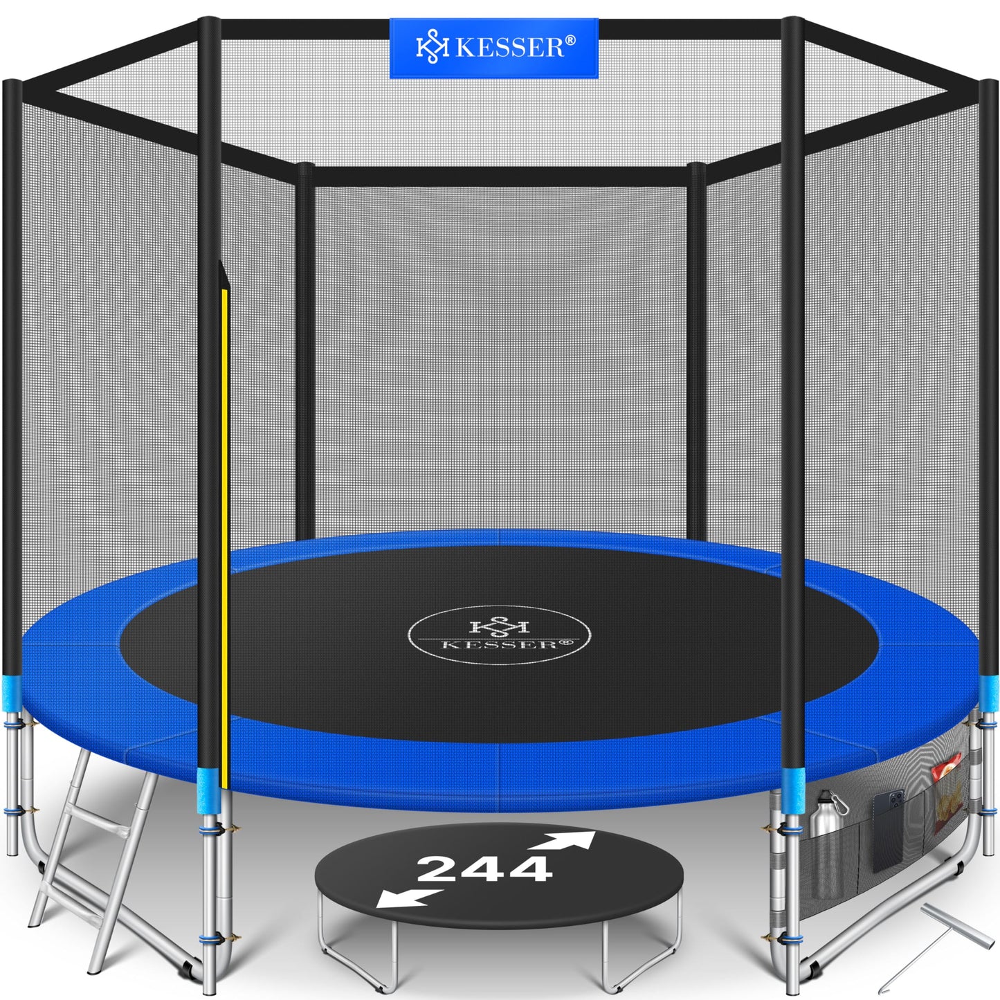 KESSER® Trampoline Outdoor Ø 244/305/366/427 cm Complete set with safety net, ladder, edge cover & side pocket and assembly accessories | Children's trampoline Garden trampoline Capacity 150 kg