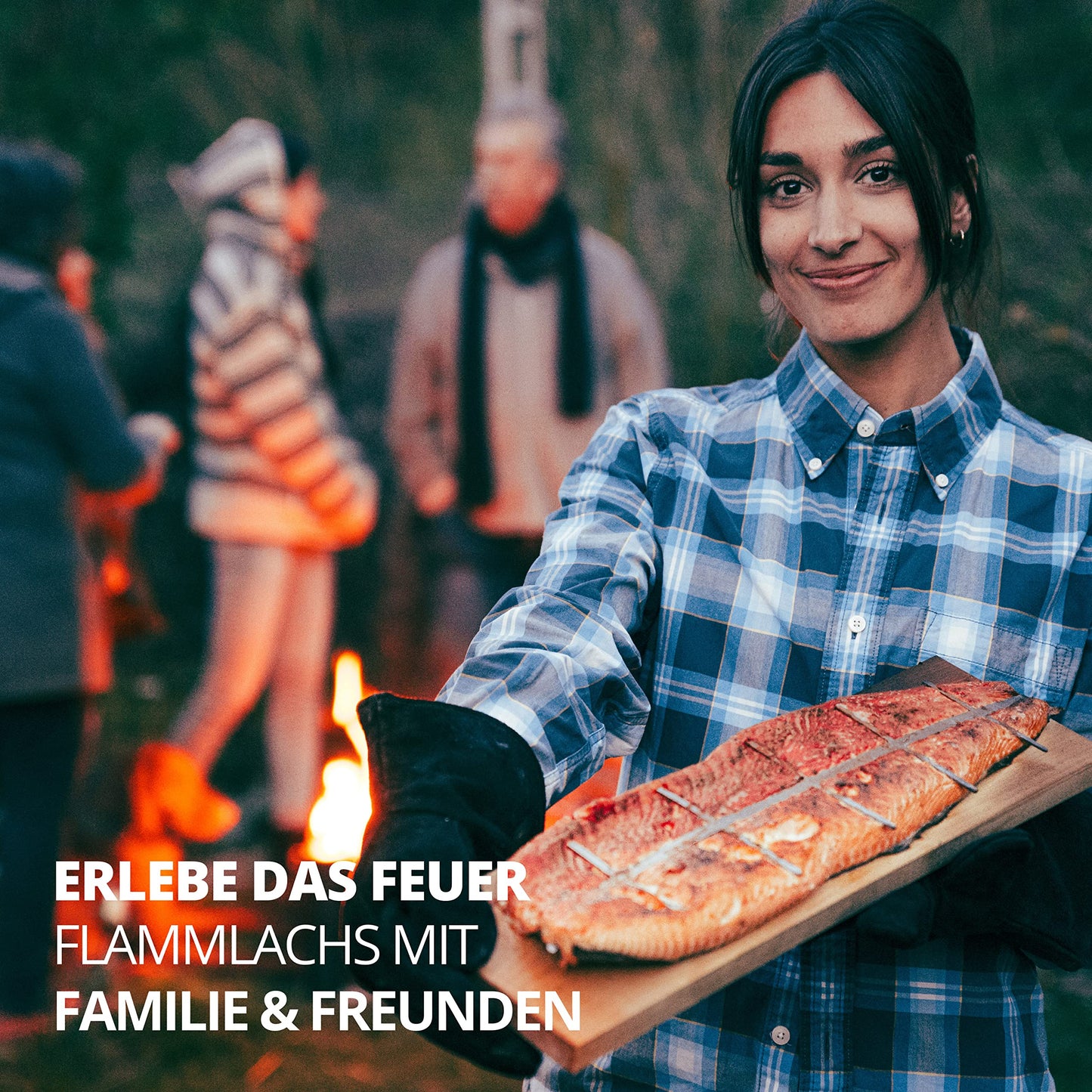 FINNWERK Flame Salmon Board - Flame salmon boards with stainless steel holder - Perfect salmon boards for grilling made of solid birch - Also ideal as a smoking board - Angle system for optimal adjustment