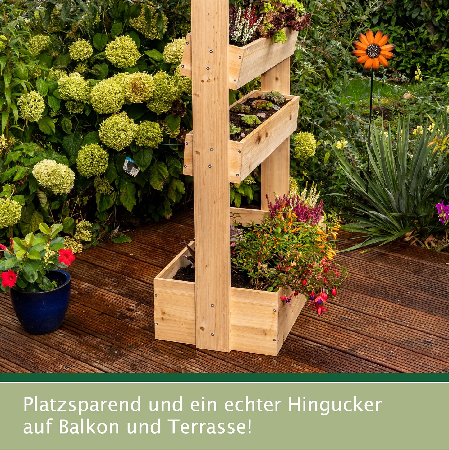 PFLANZENHOLZ® Premium Cedar Plant Stand - Space-saving wooden raised bed for balcony and garden - Plant shelf including fleece and copper design pegs - Dimensions 135x85x45 cm (Type: PT001)