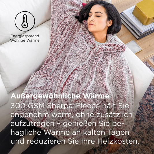 BEDSURE Hoodie Blanket with Sleeves - Sherpa Snuggle Blanket with Sleeves Snuggle Sweater Wearable Blanket Hoodie as Gifts for Women, Red