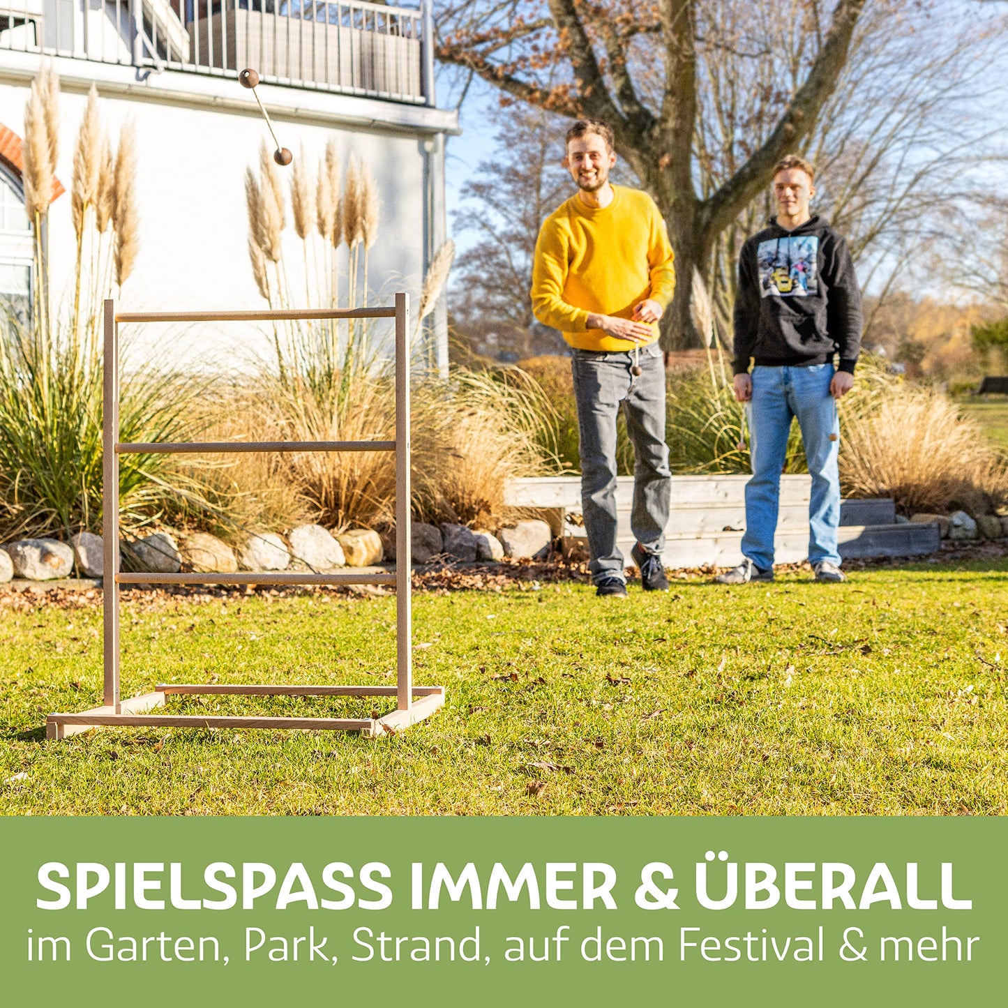 Ladder Golf Outdoor made of FSC® certified wood - Test VERY GOOD - Sturdy & Natural ladder game with 6 ladder golf balls - Outdoor throwing game for adults and children from 3 years - Made in EU.