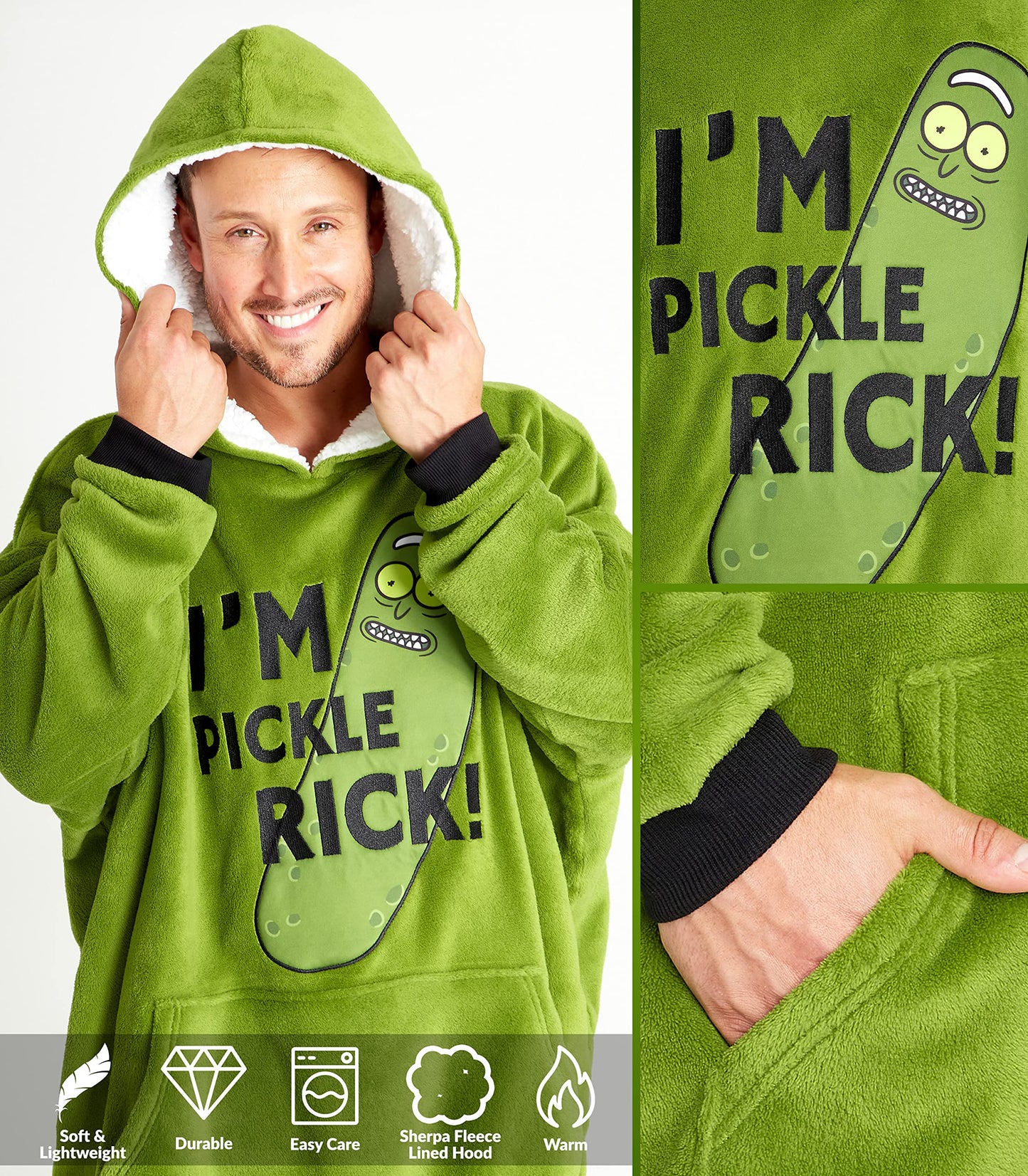 RICK AND MORTY hoodie, Oversized fleece hoodie blanket with sleeves for men and teenagers - Gifts for fans (Green Long)
